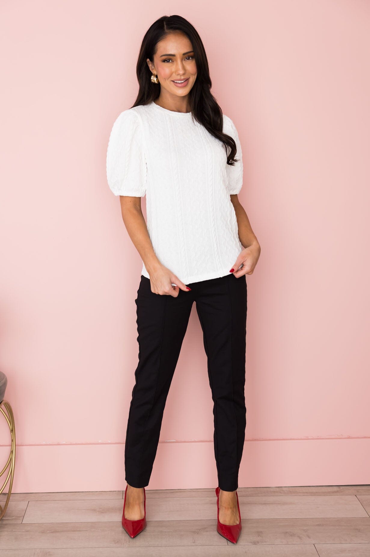 Generous Heart Textured Knit Blouse Modest Dresses vendor-unknown 