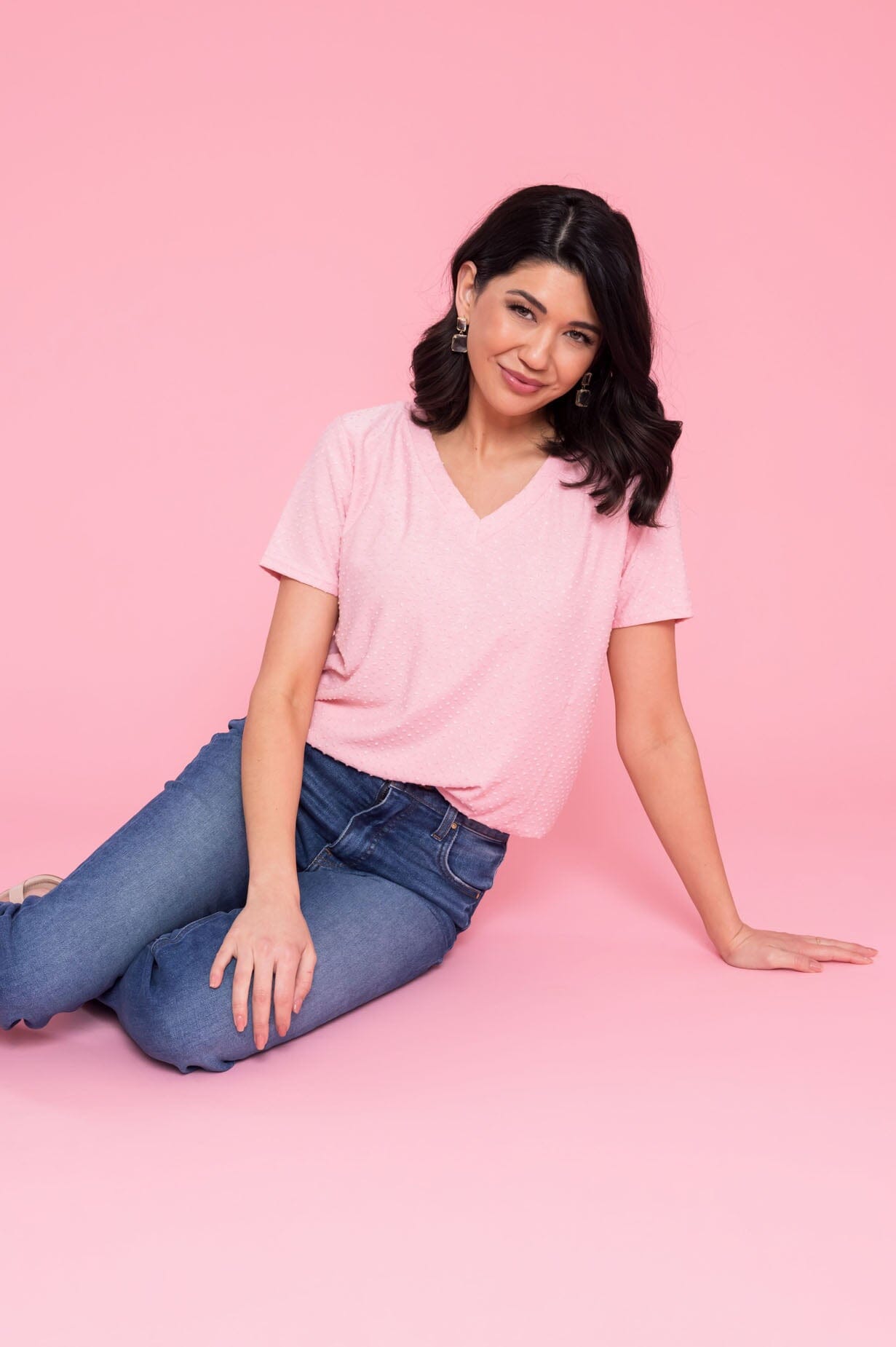 A Little Swiss Dot & Cheer V-Neck Top Modest Dresses vendor-unknown 