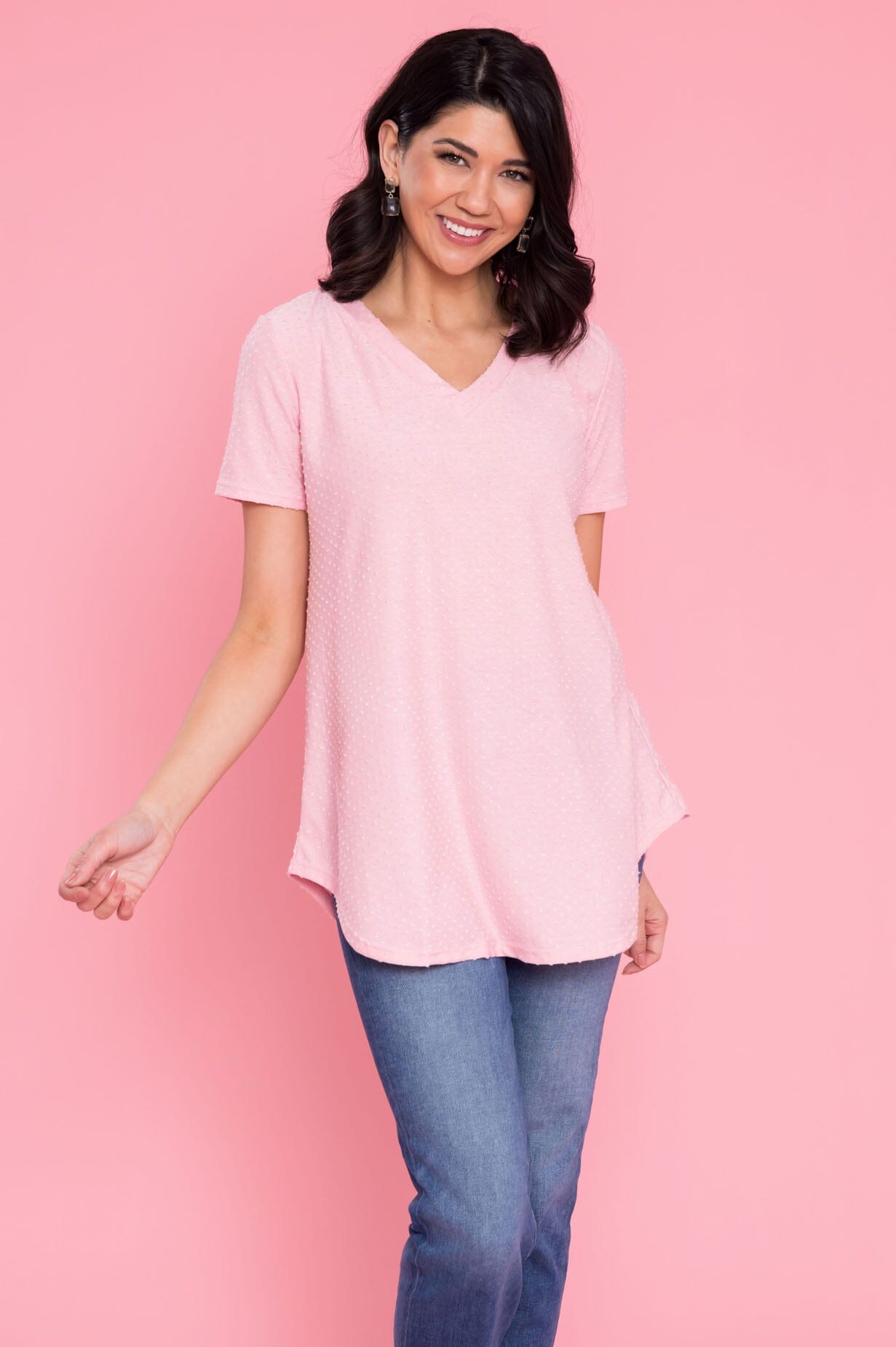 A Little Swiss Dot & Cheer V-Neck Top Modest Dresses vendor-unknown 