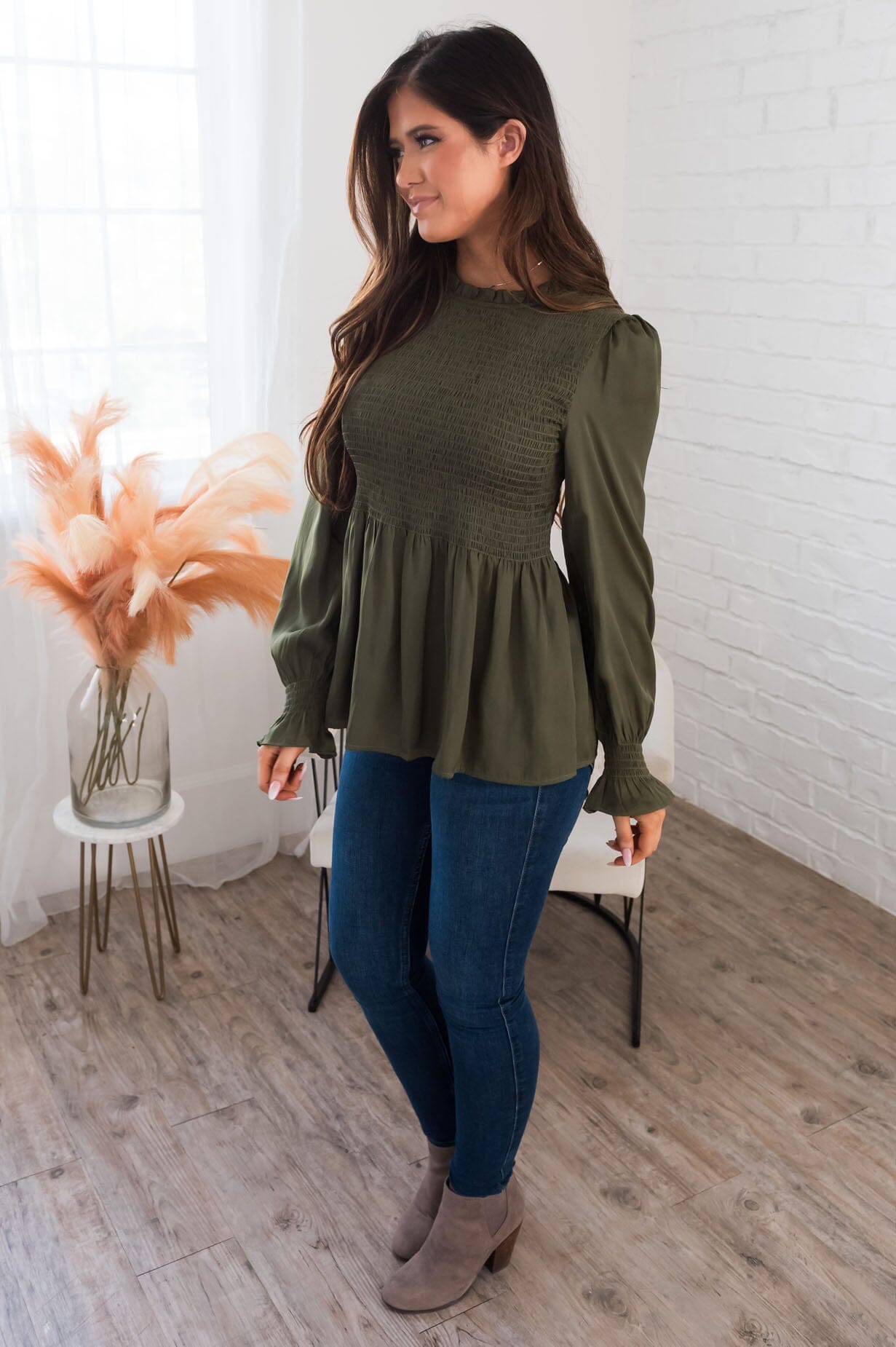 By Chance Modest Peplum Blouse Tops vendor-unknown 
