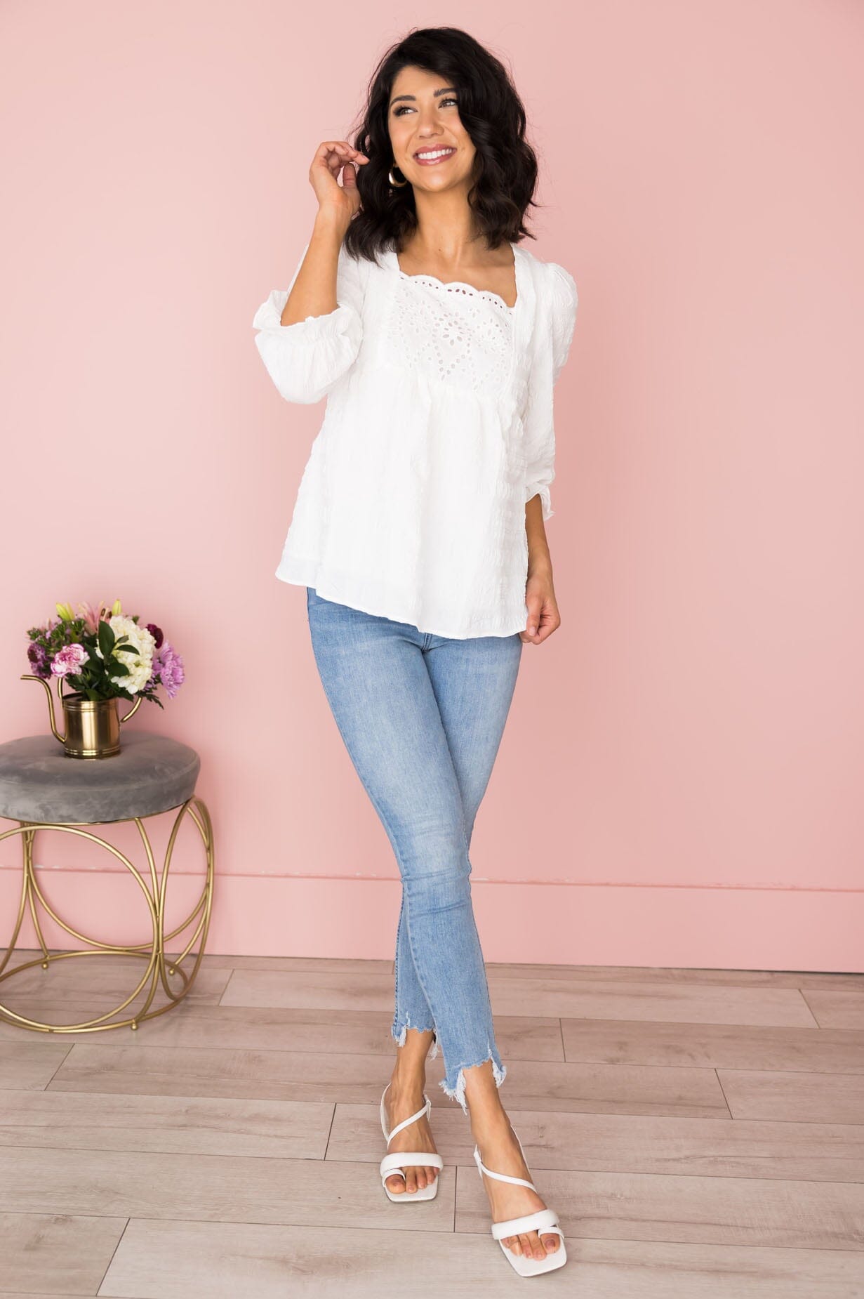 Brighter Days Ahead Eyelet Blouse Modest Dresses vendor-unknown 