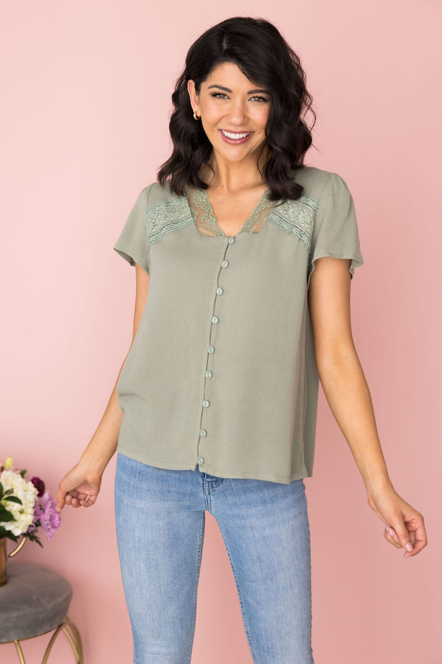 Finders Keepers Button Front Blouse Tops vendor-unknown 