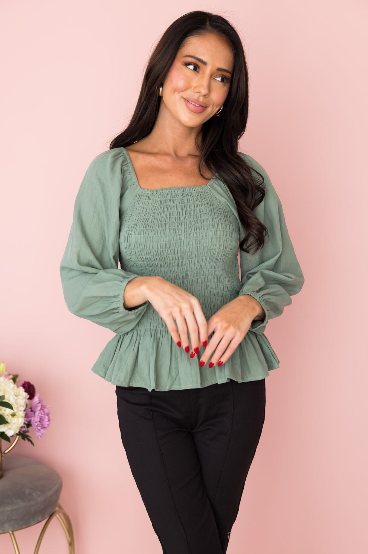 Beautiful Visions Smocked Blouse Tops vendor-unknown 