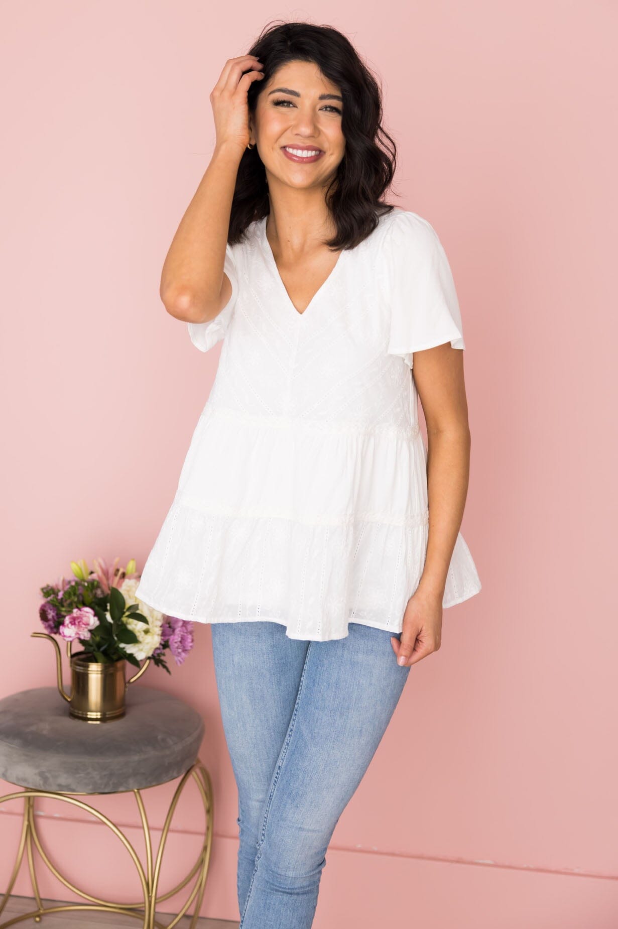 Hopeful Heart Embroidered Blouse Tops vendor-unknown 