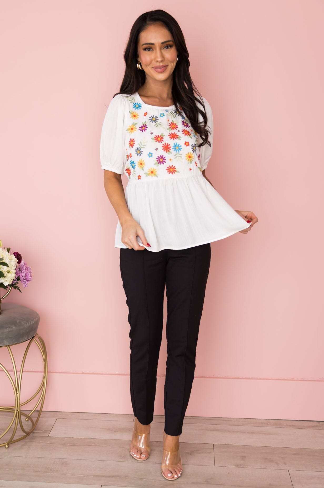 Field Of Daisies Floral Blouse Modest Dresses vendor-unknown 