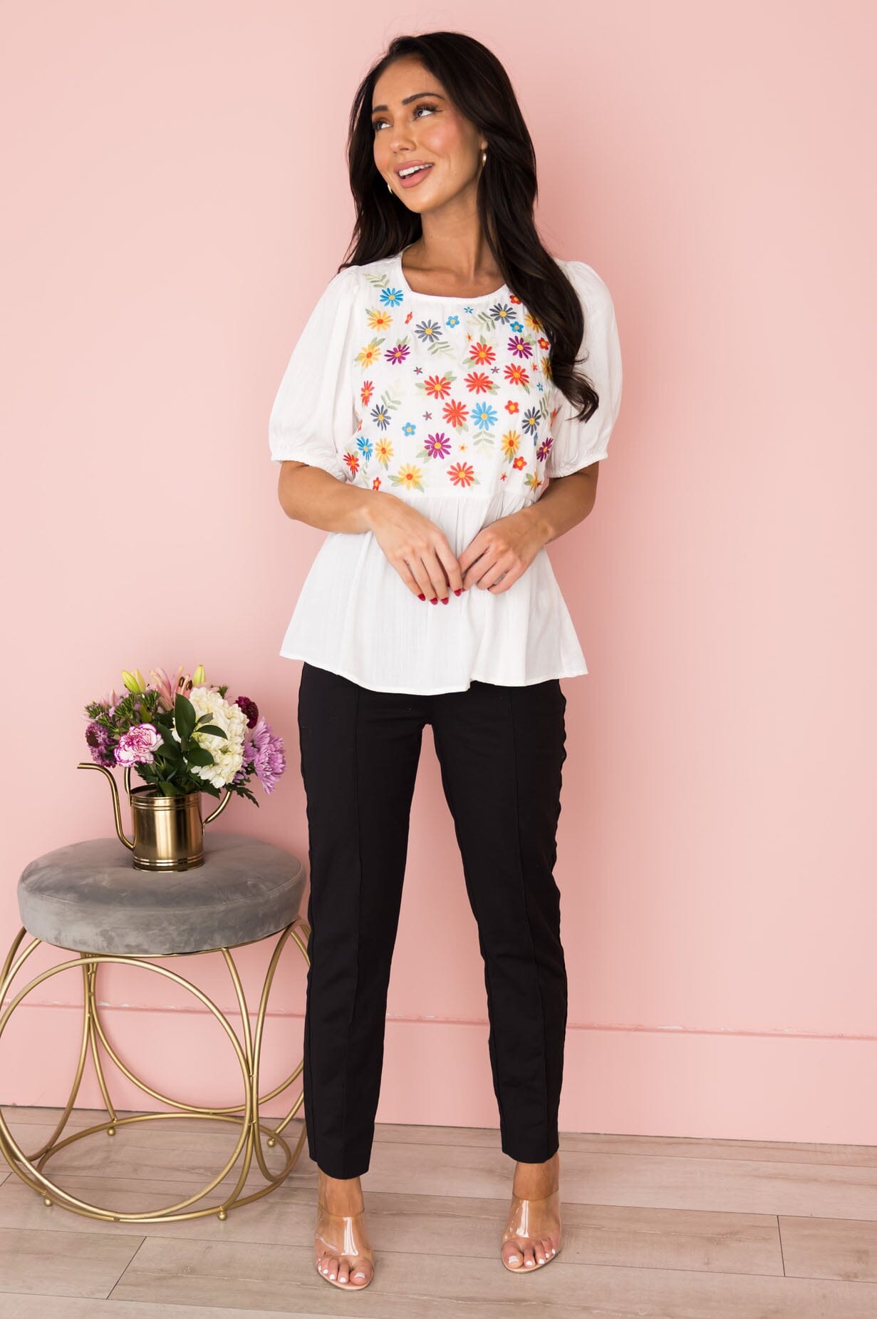 Field Of Daisies Floral Blouse Modest Dresses vendor-unknown 