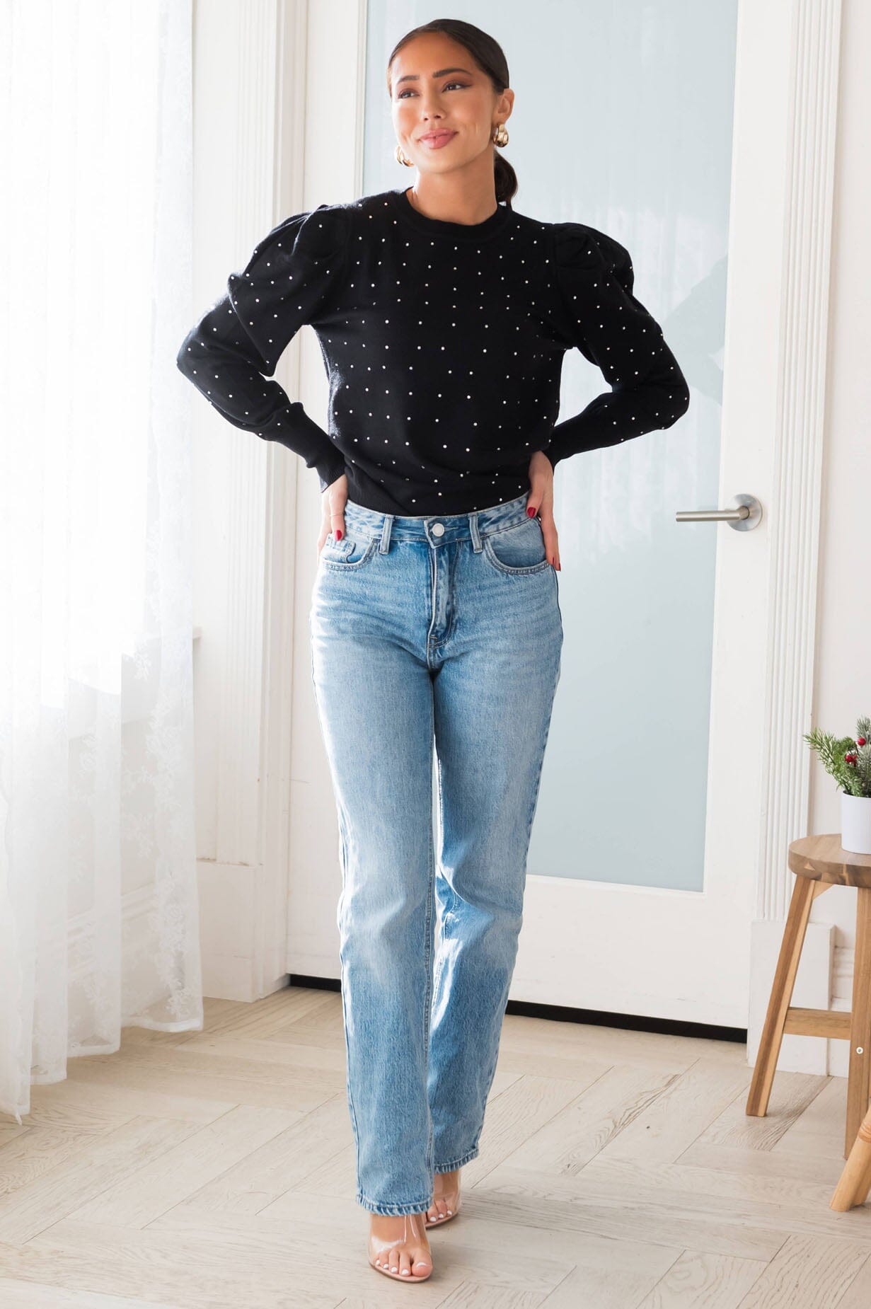 Puffed & Pretty Rhinestone Sweater Modest Dresses vendor-unknown 