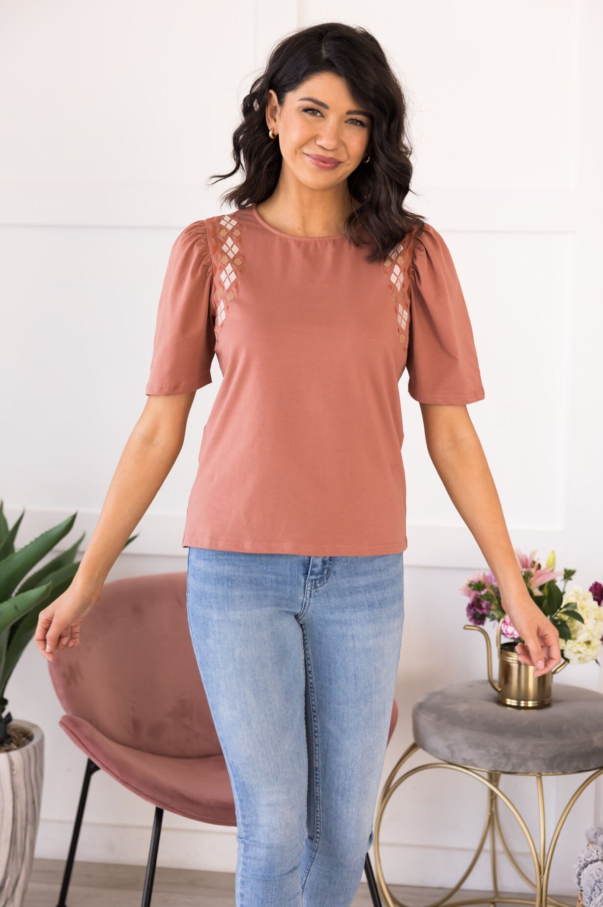 Looking Glass Embroidered Blouse Modest Dresses vendor-unknown 