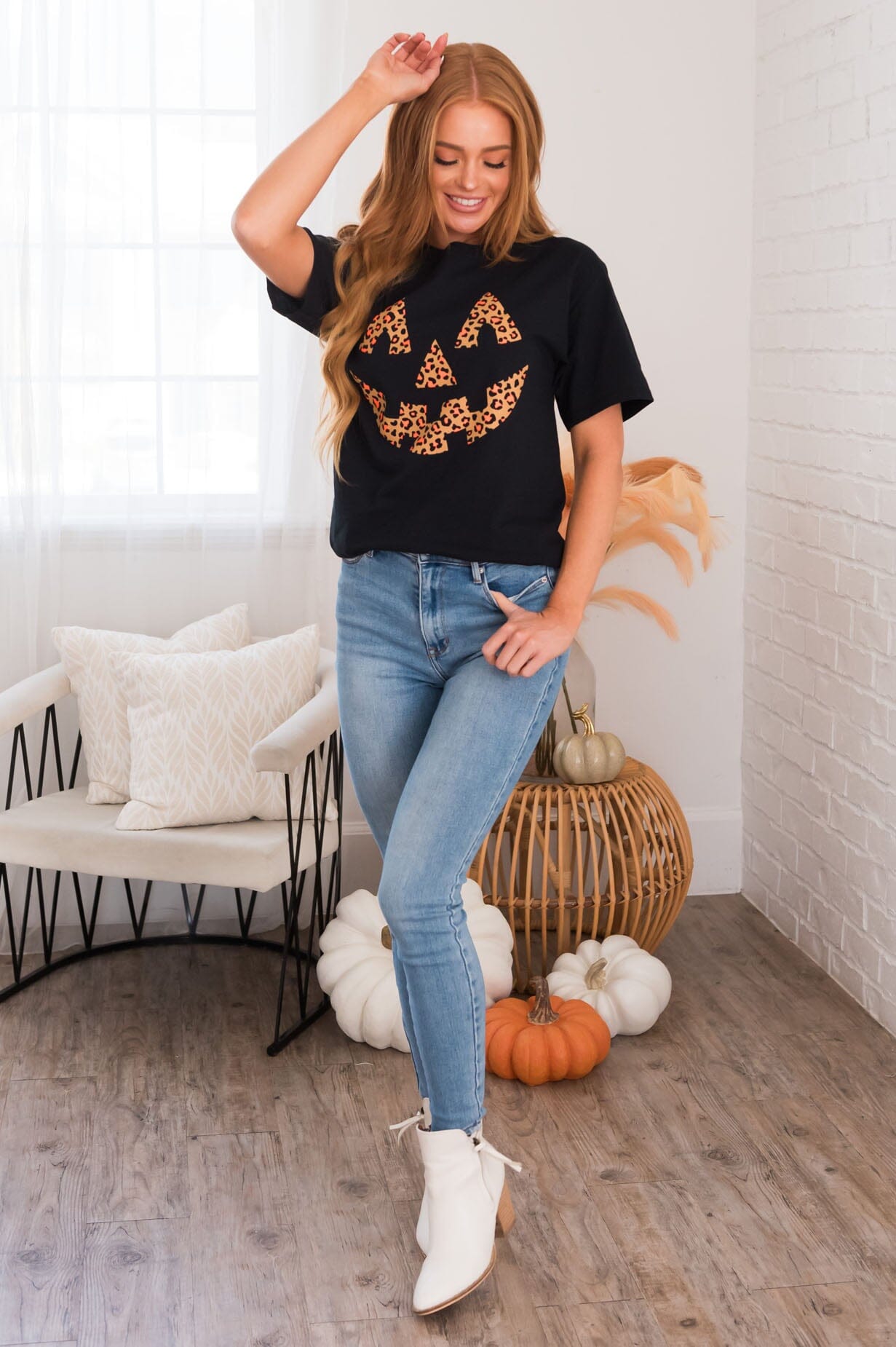 Leopard Jack O Lantern Modest Graphic Tee Modest Dresses vendor-unknown 