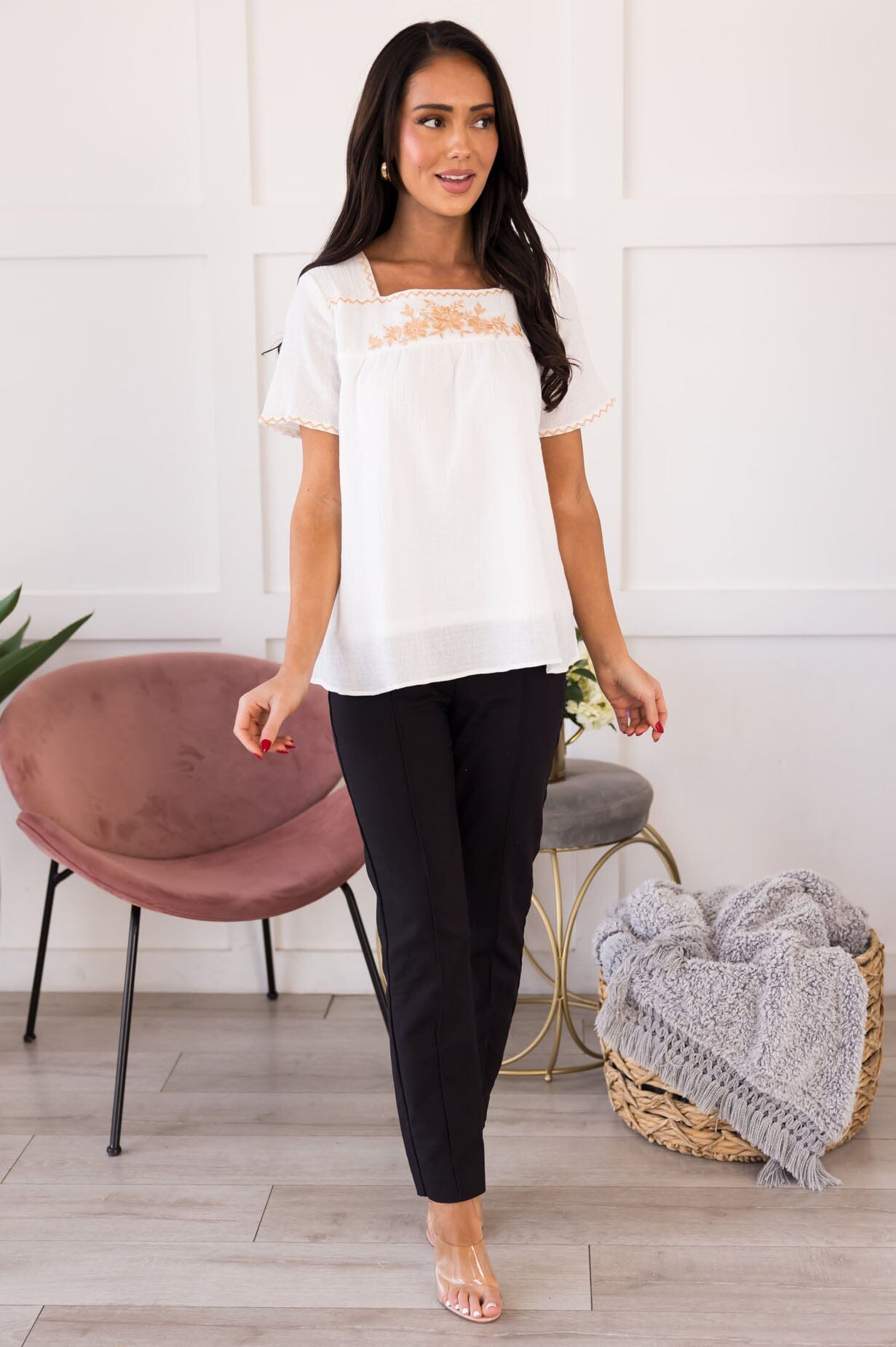 Flower Shopping Embroidered Blouse Tops vendor-unknown 