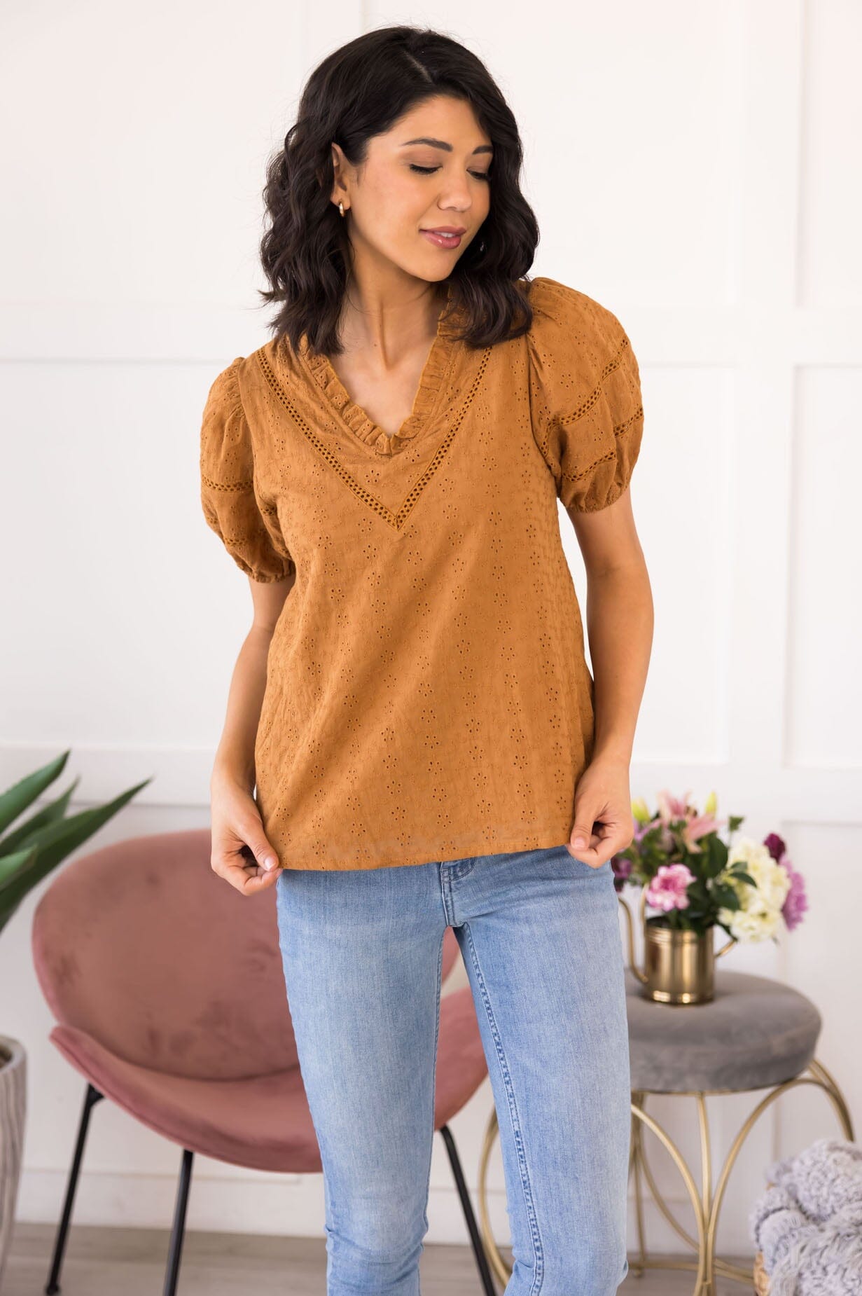 Looking On The Bright Side Eyelet Blouse Modest Dresses vendor-unknown 