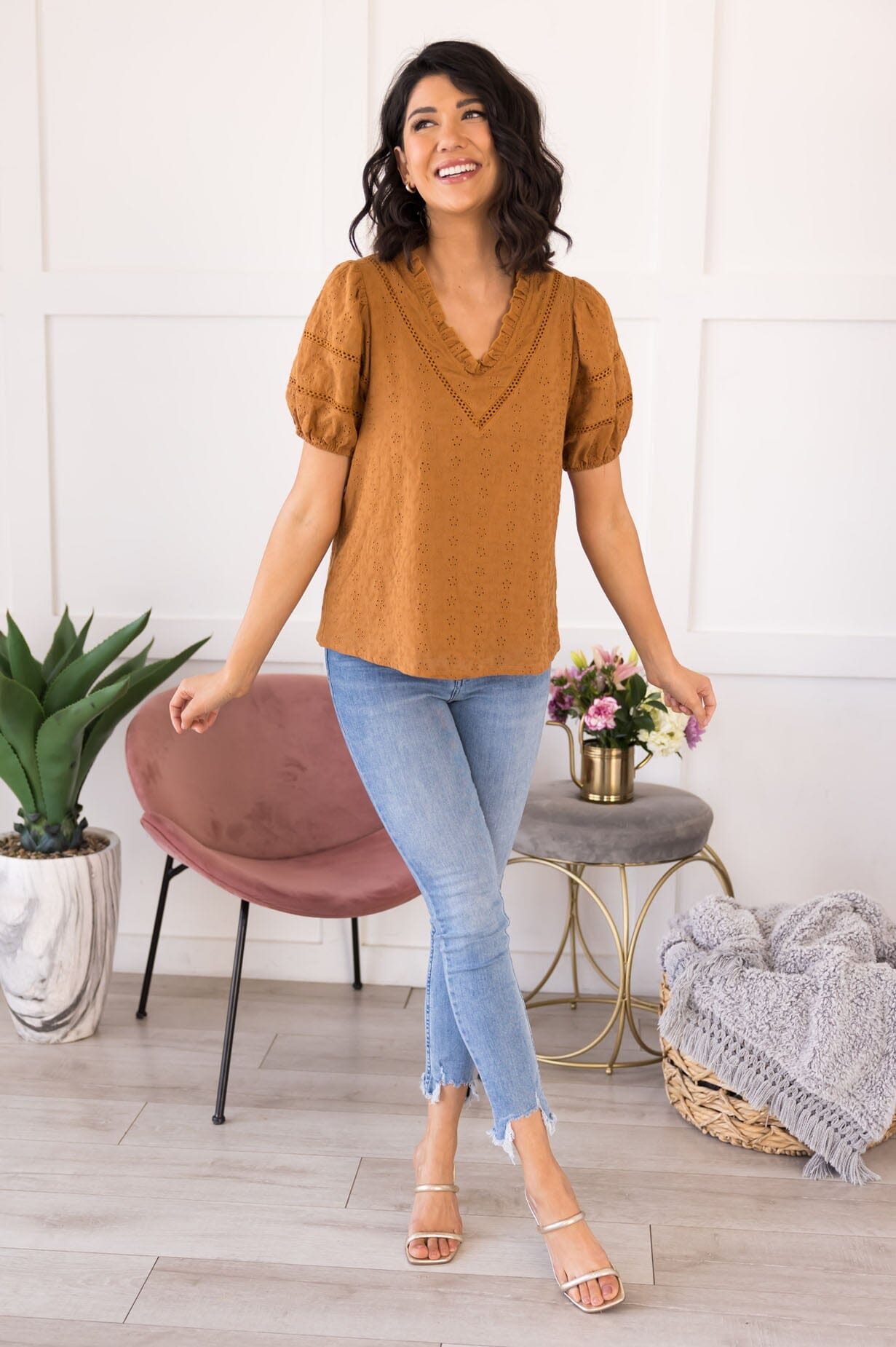 Looking On The Bright Side Eyelet Blouse Modest Dresses vendor-unknown 