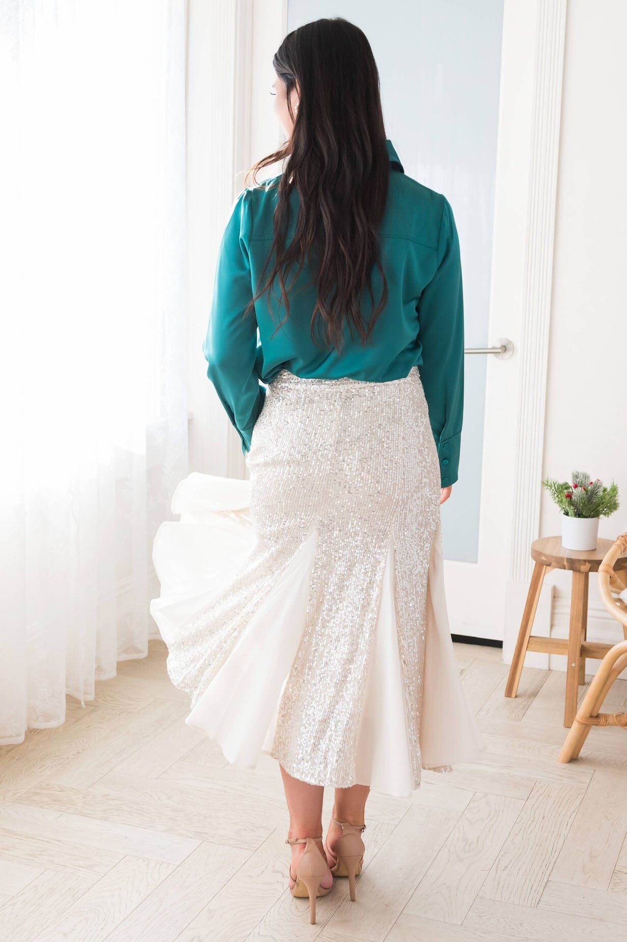 Twirling Shimmer Sequin Godet Skirt Skirts vendor-unknown 