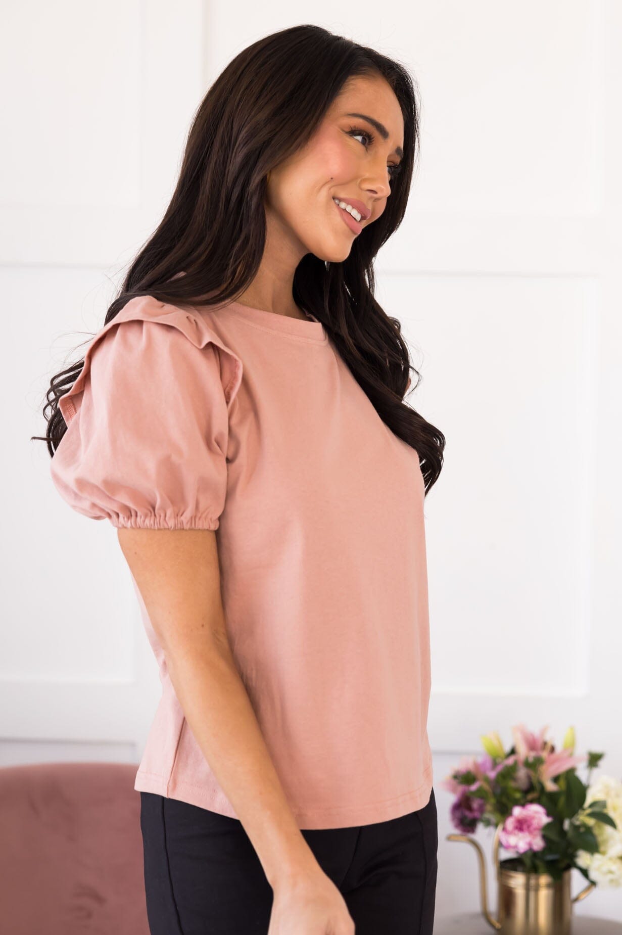 Prairie Rose Puff Sleeve Blouse Tops vendor-unknown 