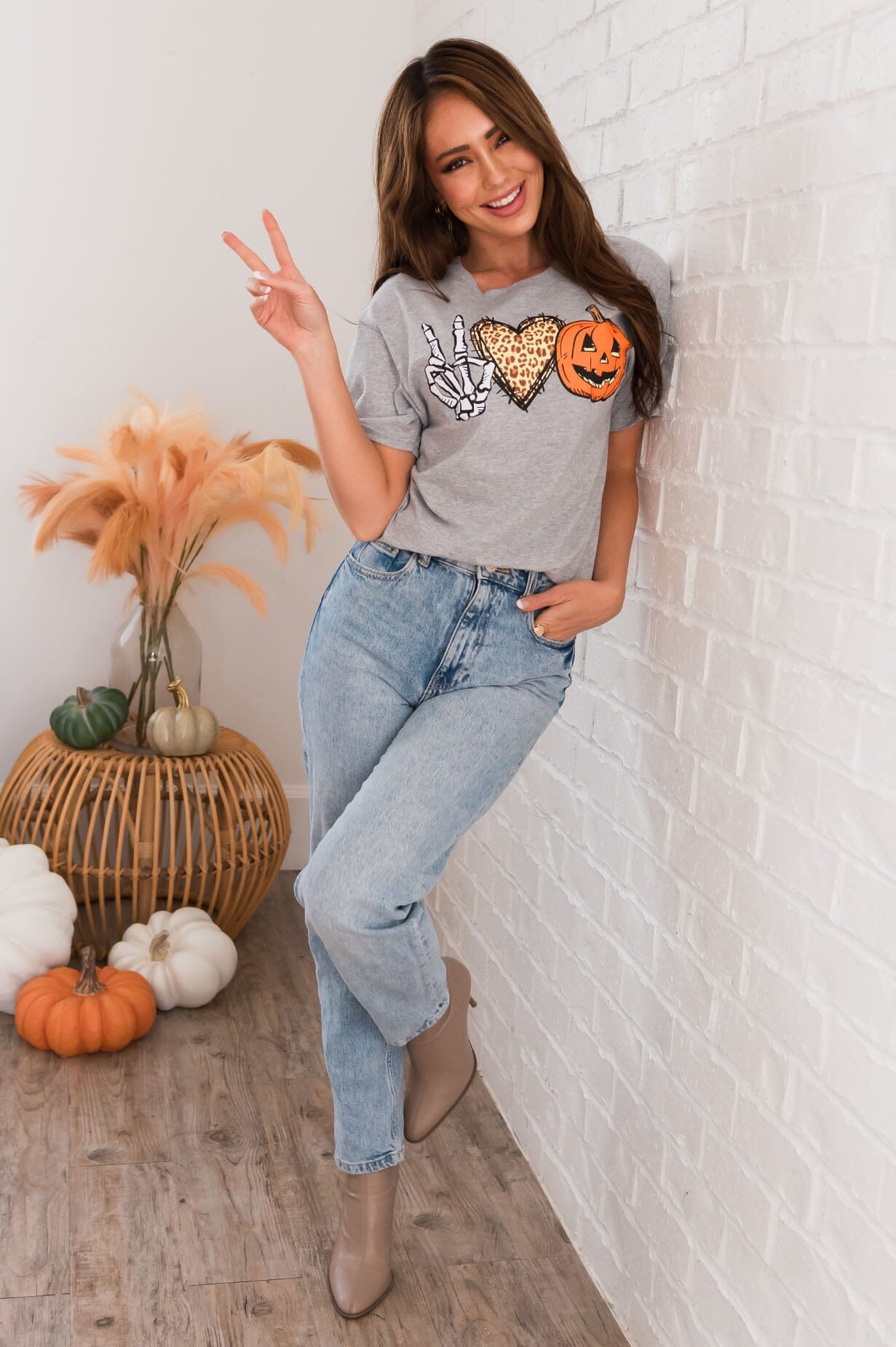 Peace Love Pumpkin Modest Graphic Tee Modest Dresses vendor-unknown 