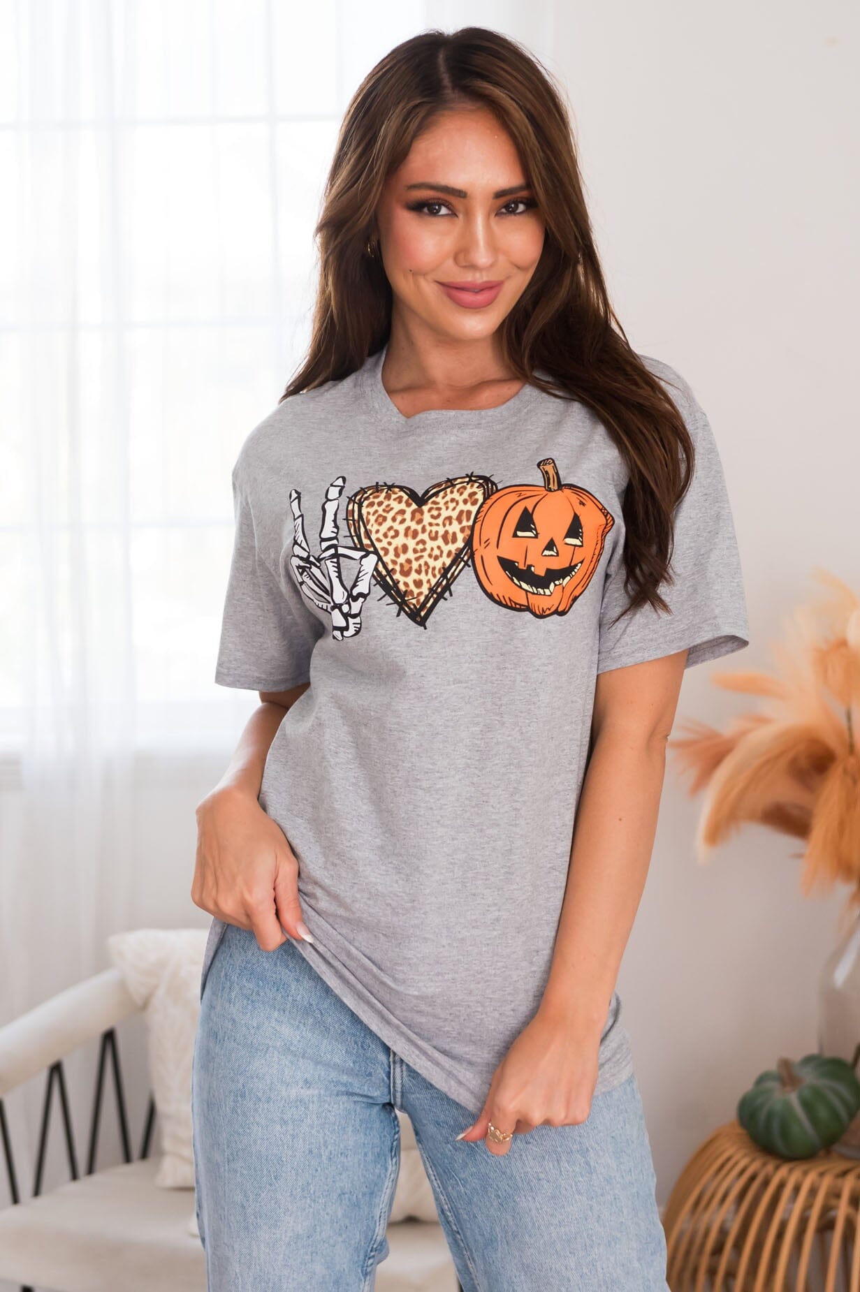 Peace Love Pumpkin Modest Graphic Tee Modest Dresses vendor-unknown 