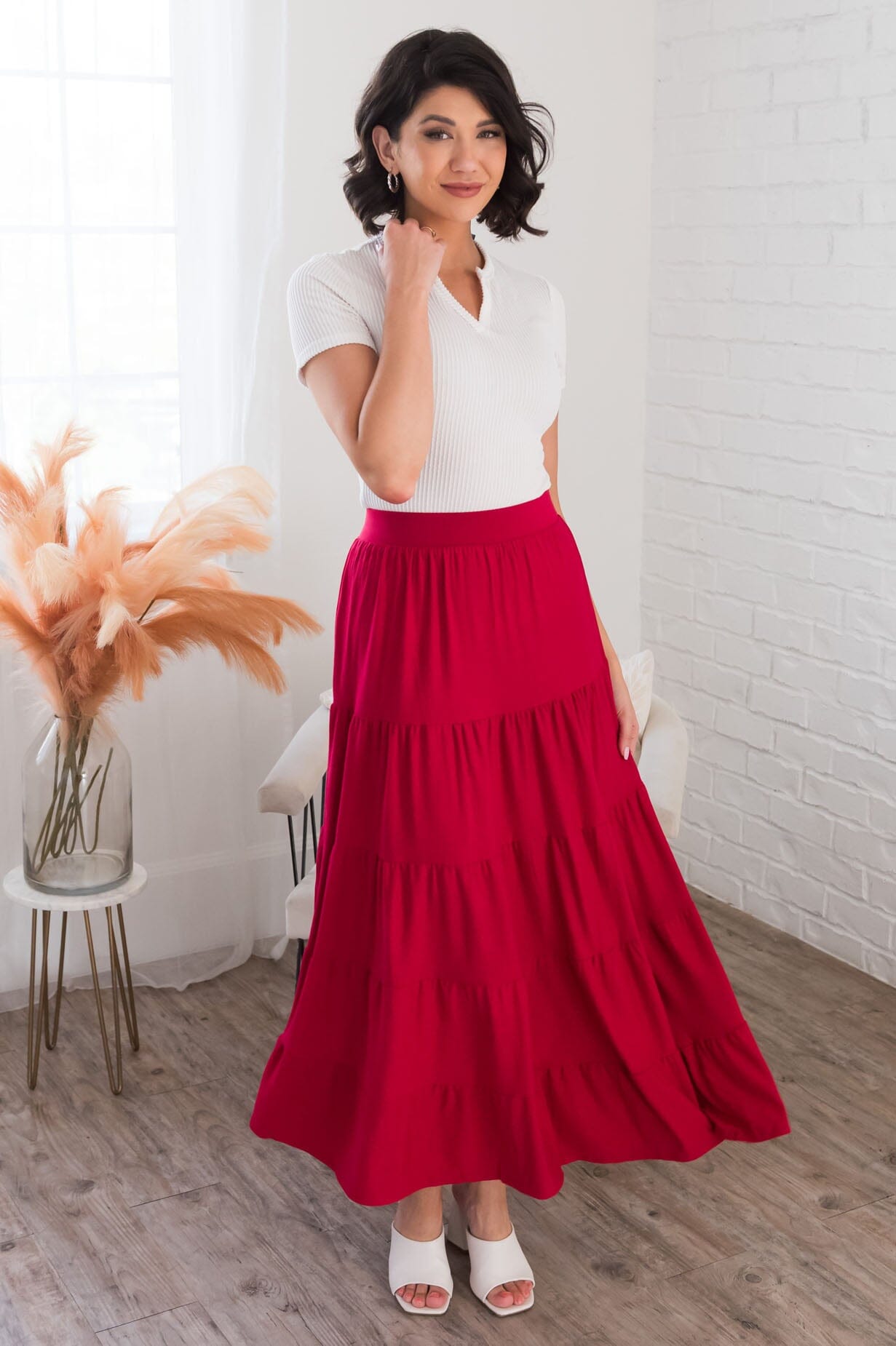 Giving Heart Modest Tiered Skirt Skirts vendor-unknown 