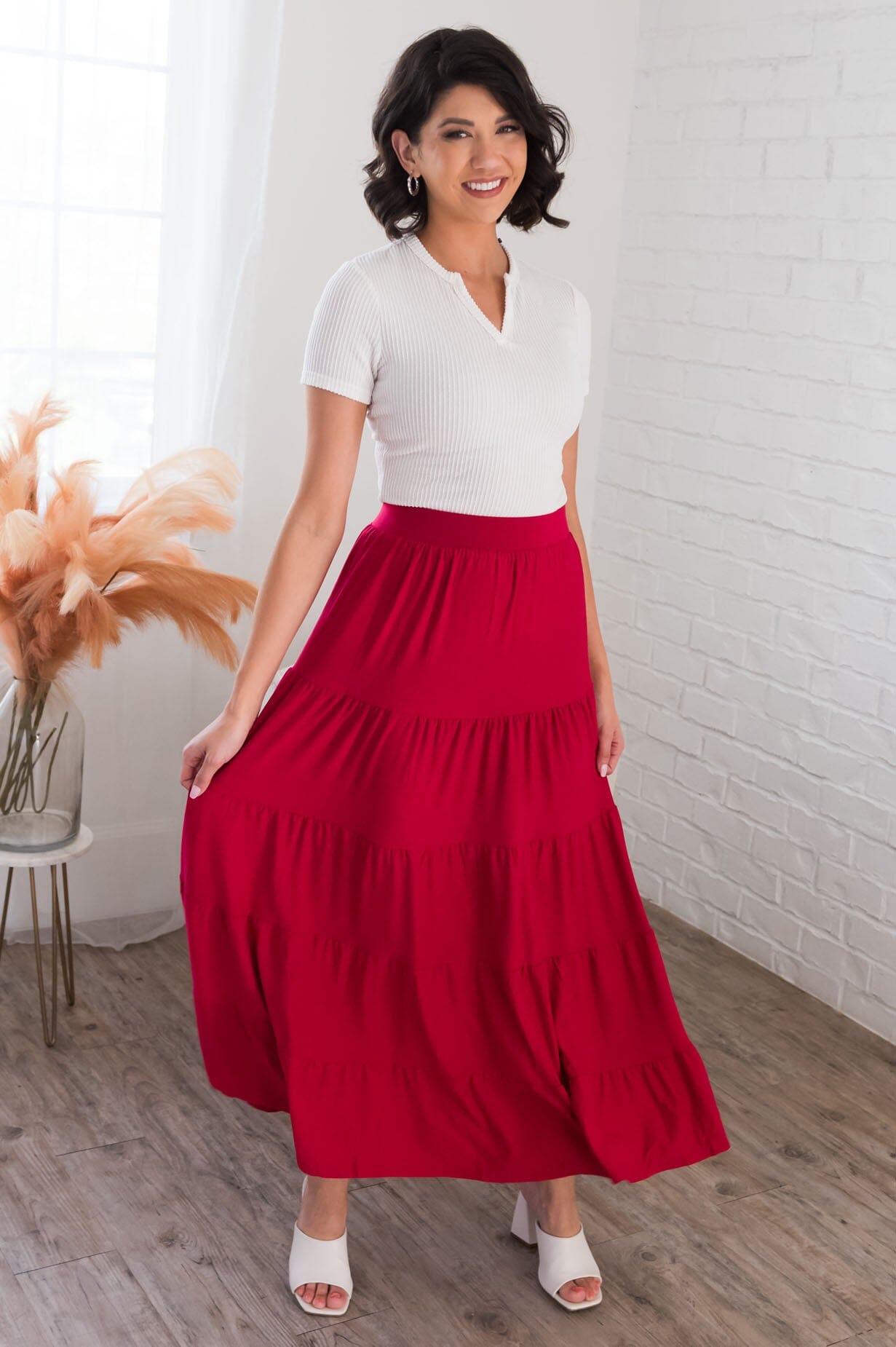 Giving Heart Modest Tiered Skirt Skirts vendor-unknown 