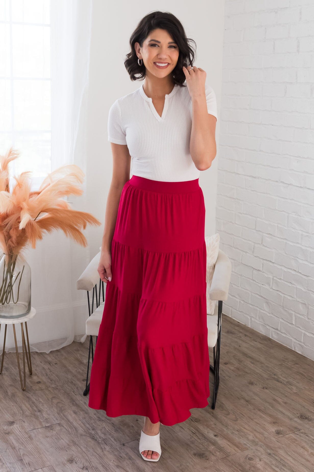 Giving Heart Modest Tiered Skirt Skirts vendor-unknown 