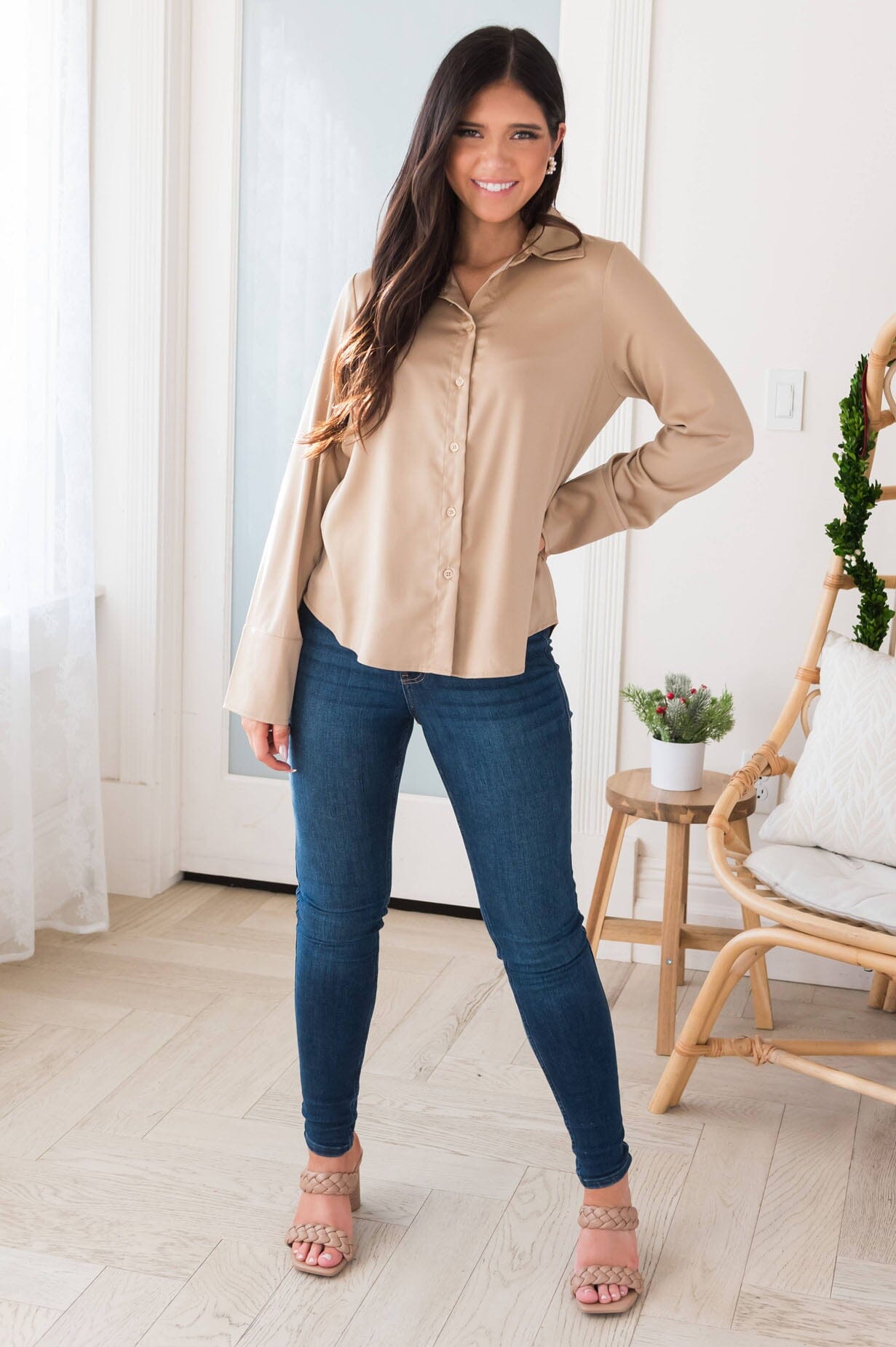 Shake It Off Button Up Blouse Modest Dresses vendor-unknown 
