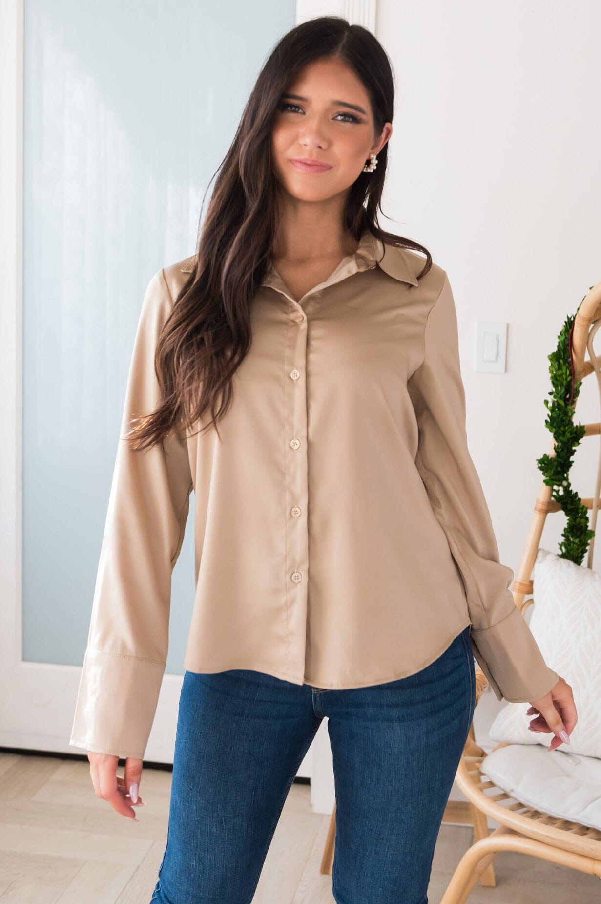 Shake It Off Button Up Blouse Modest Dresses vendor-unknown 