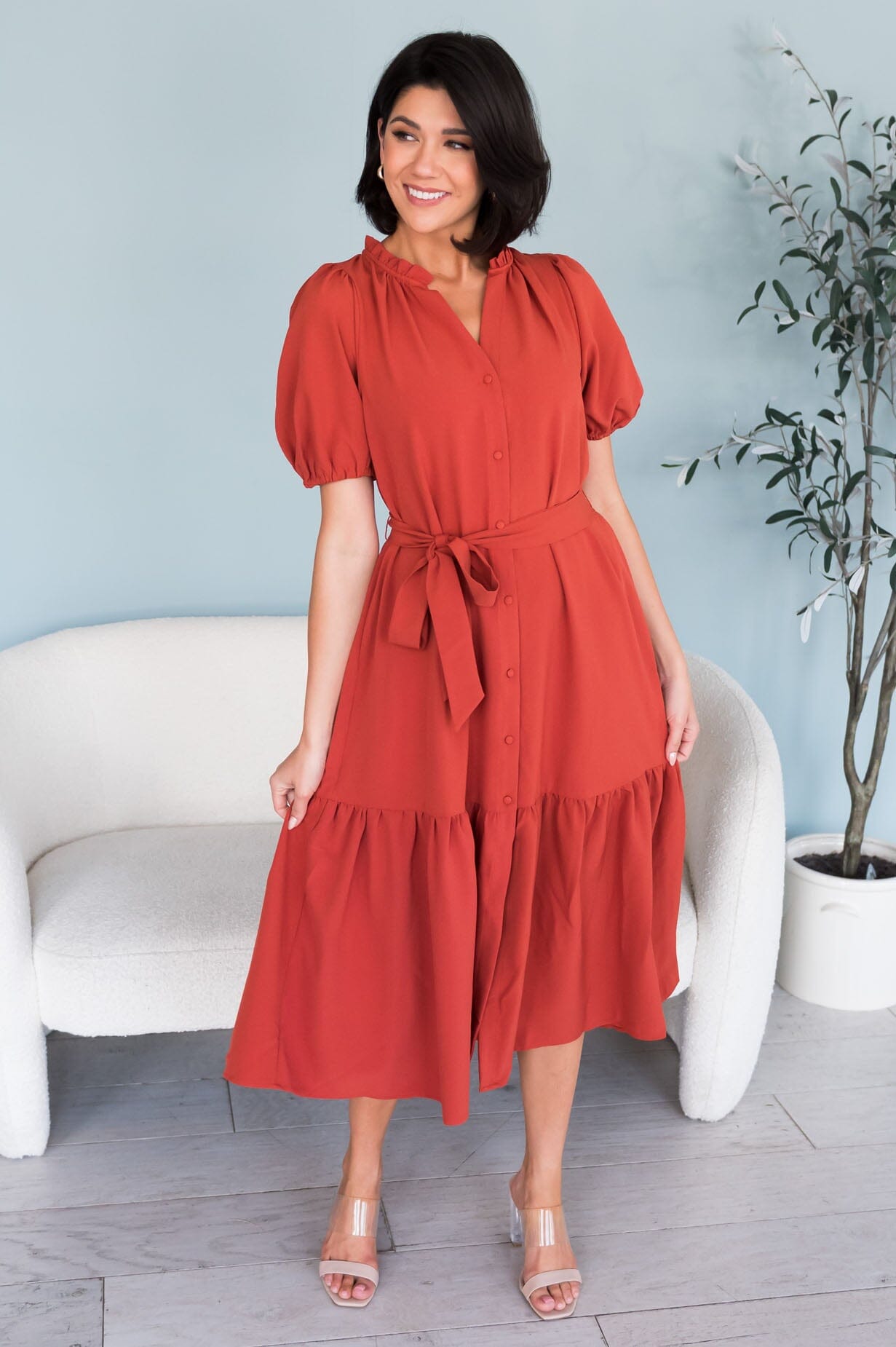 The Alaska Modest Rust Dress