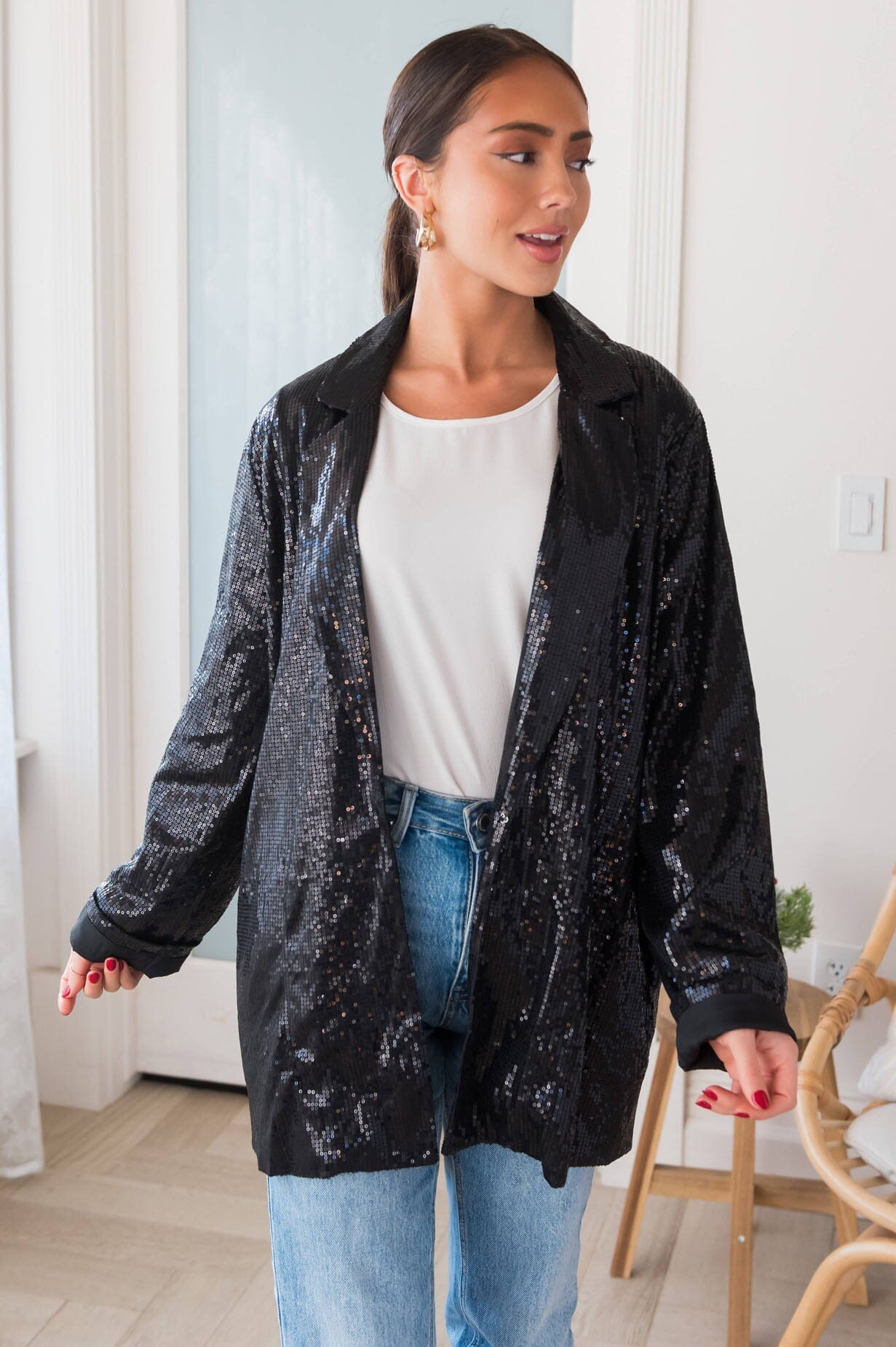 Happy Is Sparkle Sequin Blazer Modest Dresses vendor-unknown 