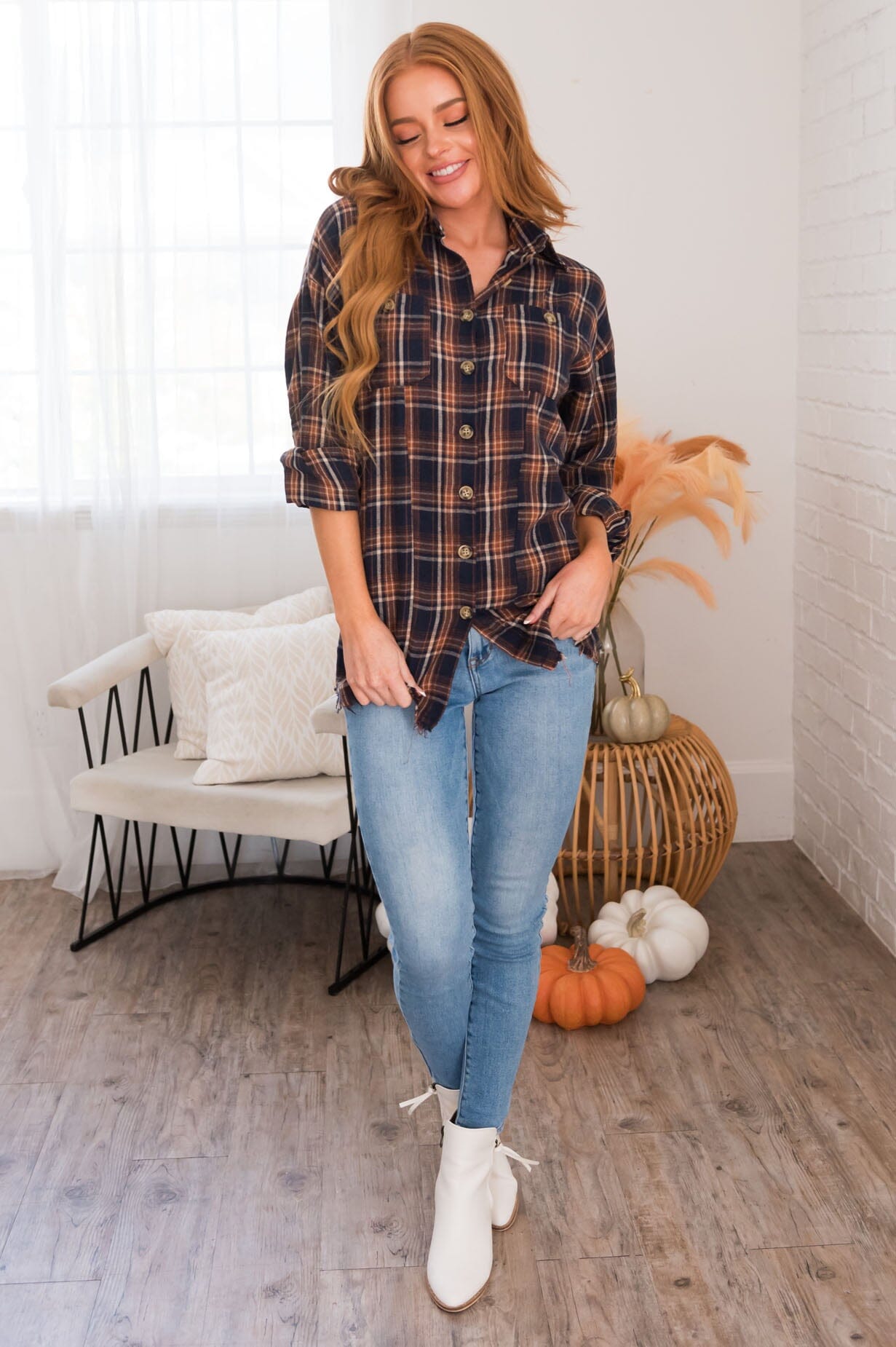 Achieving Goals Modest Plaid Button Up Modest Dresses vendor-unknown 