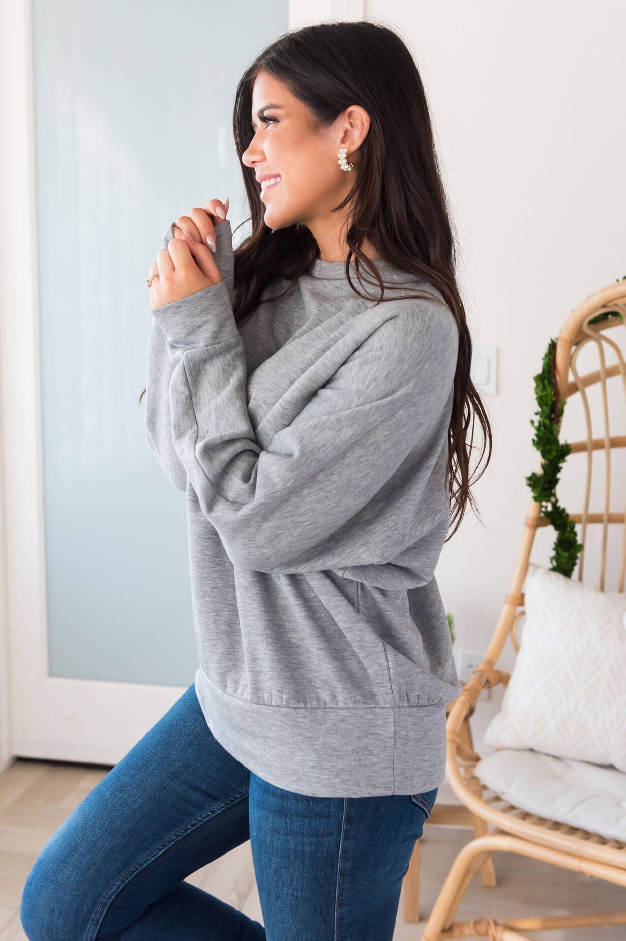 Here For It Modest Sweatshirt Tops vendor-unknown 