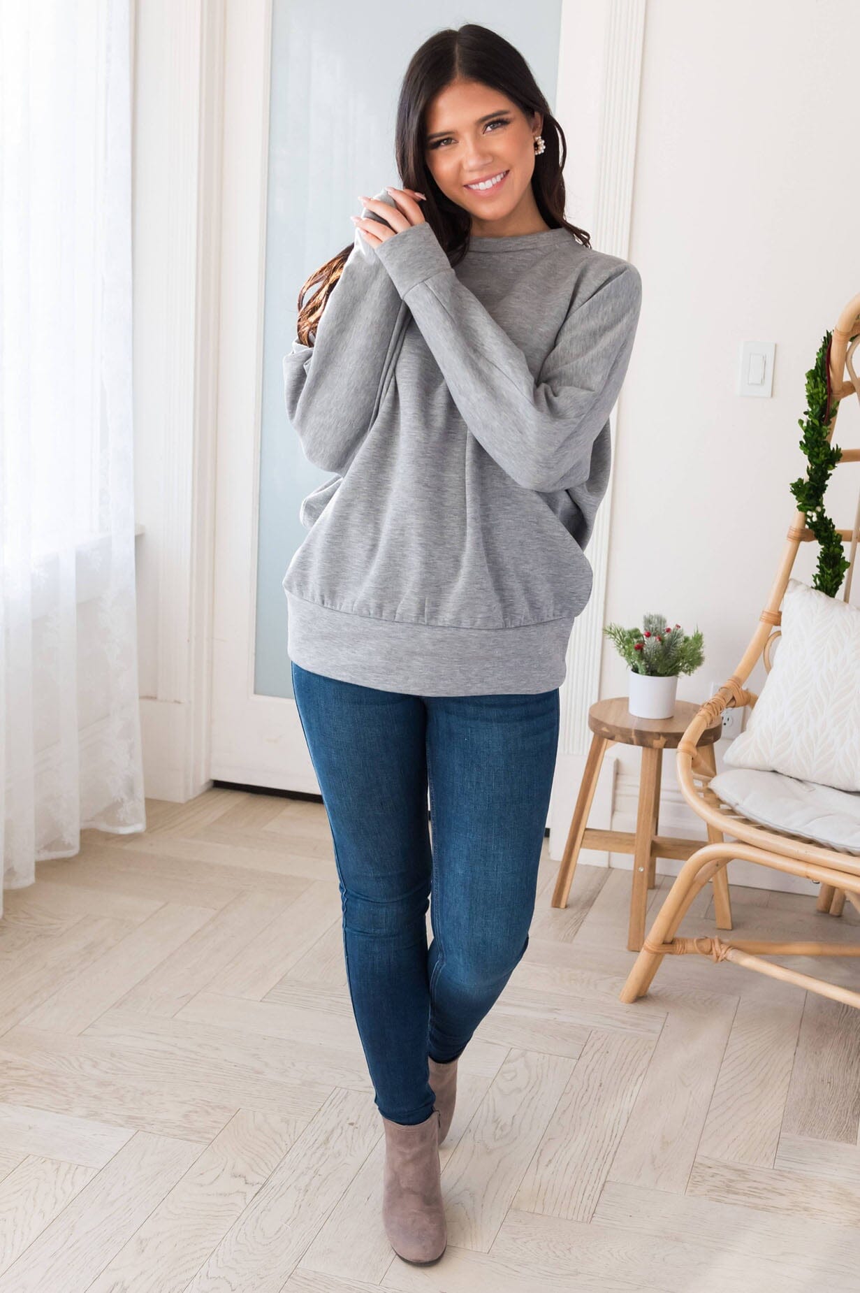Here For It Modest Sweatshirt Tops vendor-unknown 