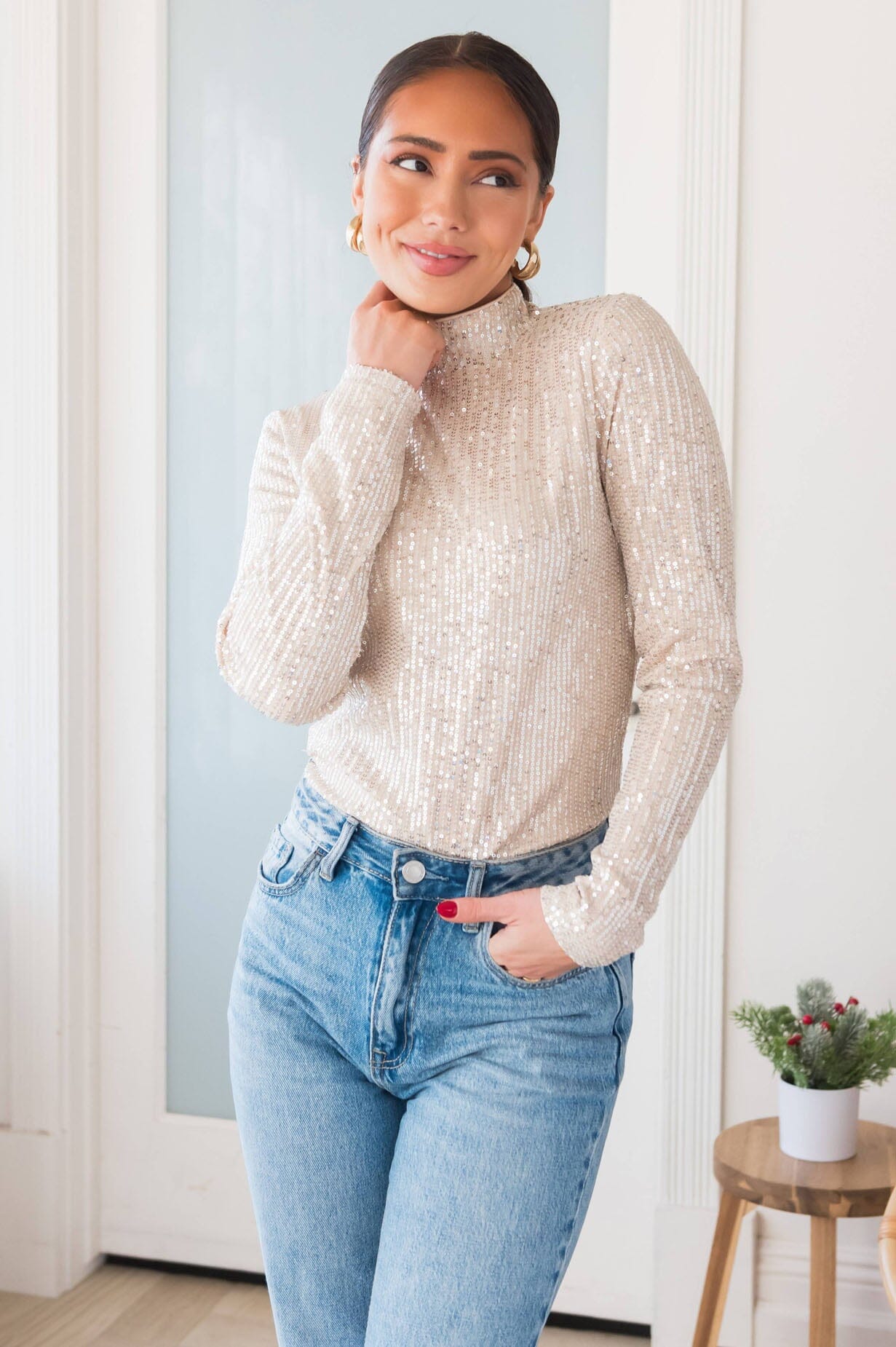 Stunning Sparkle Sequin Blouse Modest Dresses vendor-unknown 