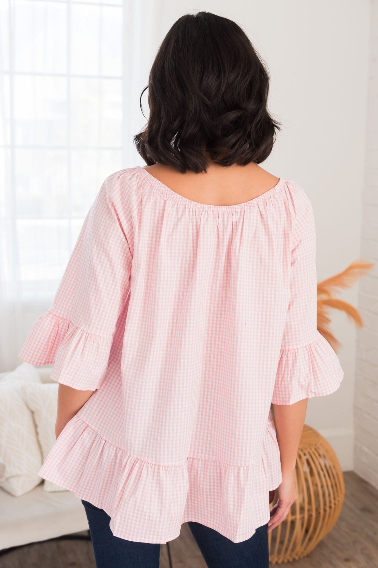 Perfection In Ruffles Modest Gingham Blouse NeeSee's Dresses 