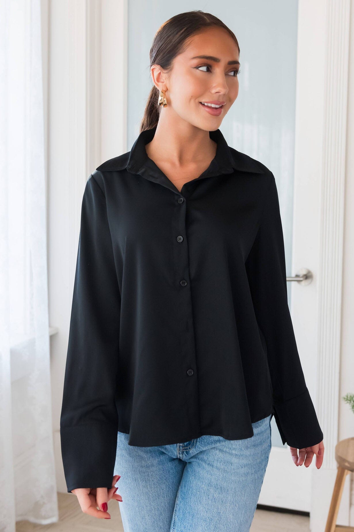 Shake It Off Button Up Blouse Modest Dresses vendor-unknown 