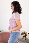 Lavender Fields Smocked Blouse Tops vendor-unknown
