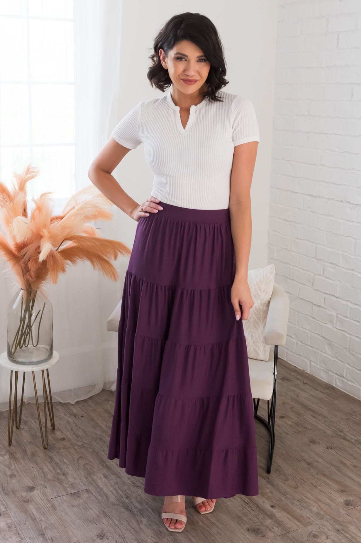 Giving Heart Modest Tiered Skirt Skirts vendor-unknown 