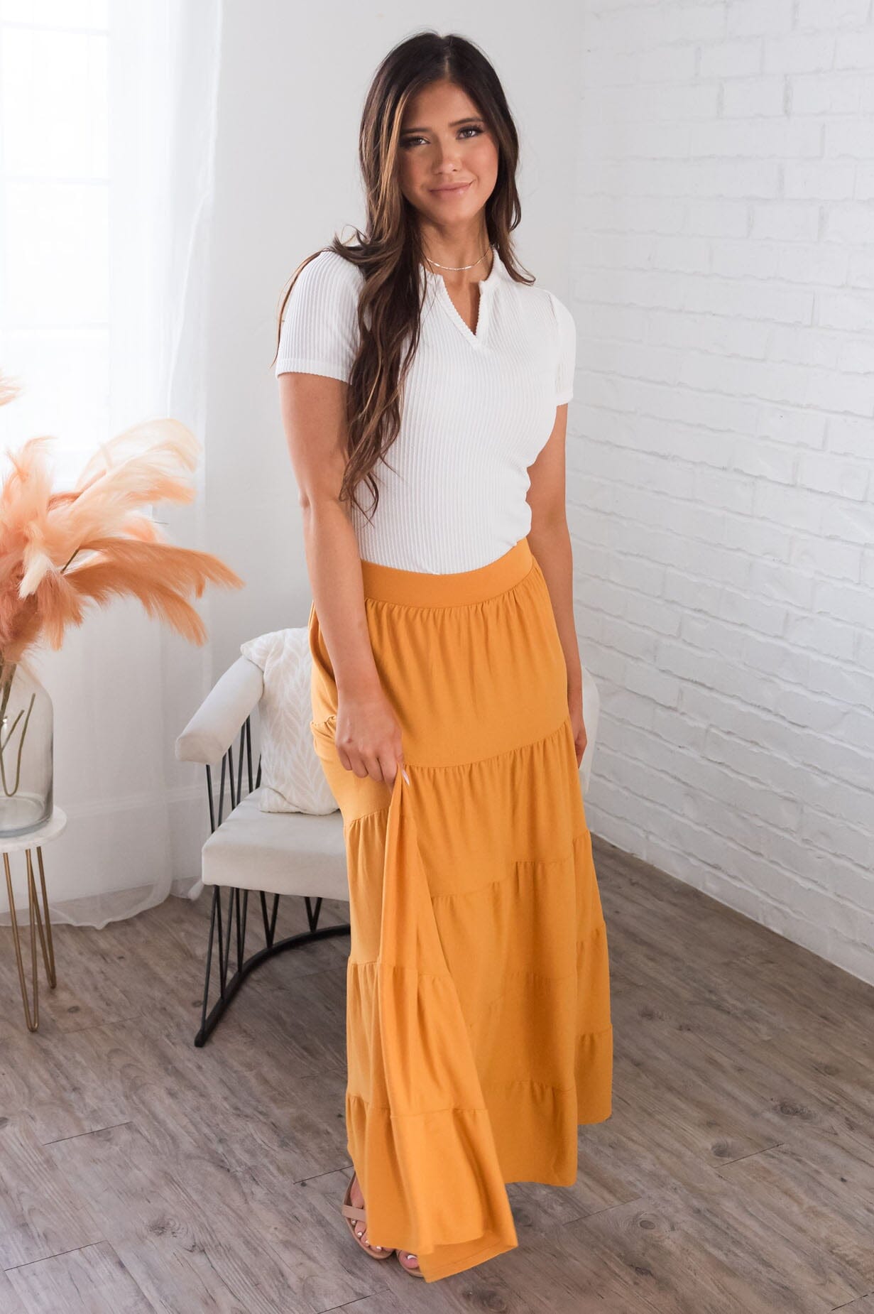 Giving Heart Modest Tiered Skirt Skirts vendor-unknown 