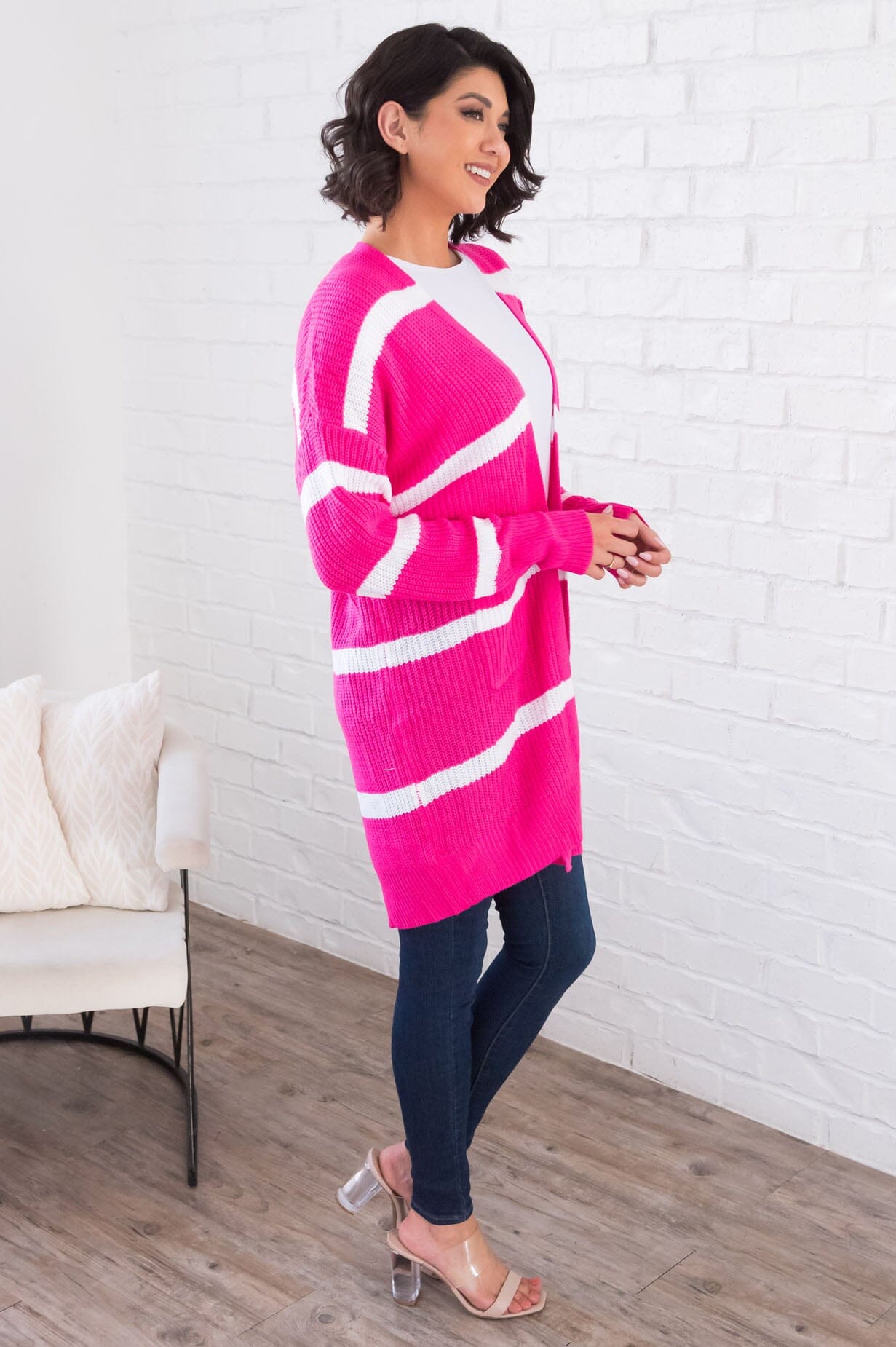 Ever So Stylish Modest Striped Cardigan Tops vendor-unknown 