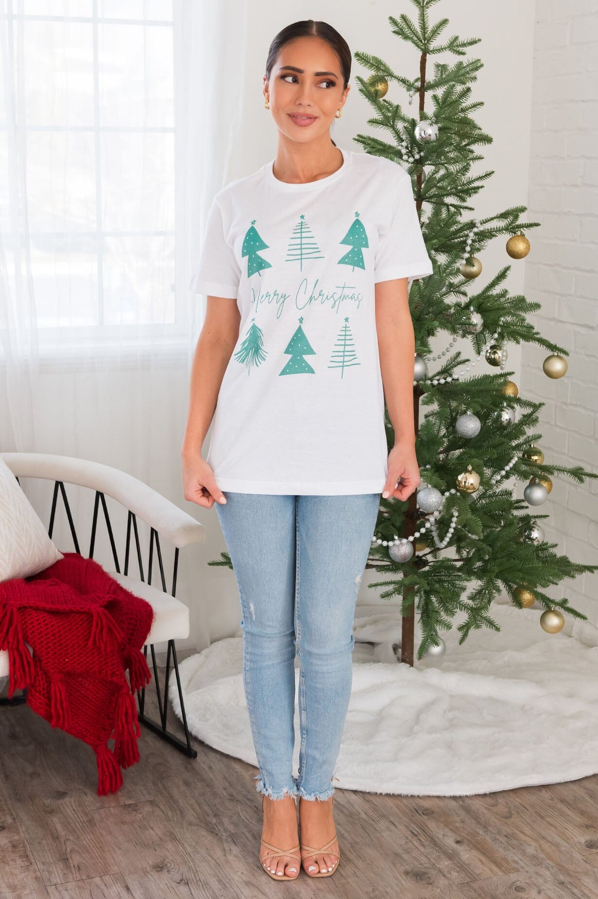Merry Christmas Trees Modest Graphic Tee Modest Dresses vendor-unknown 
