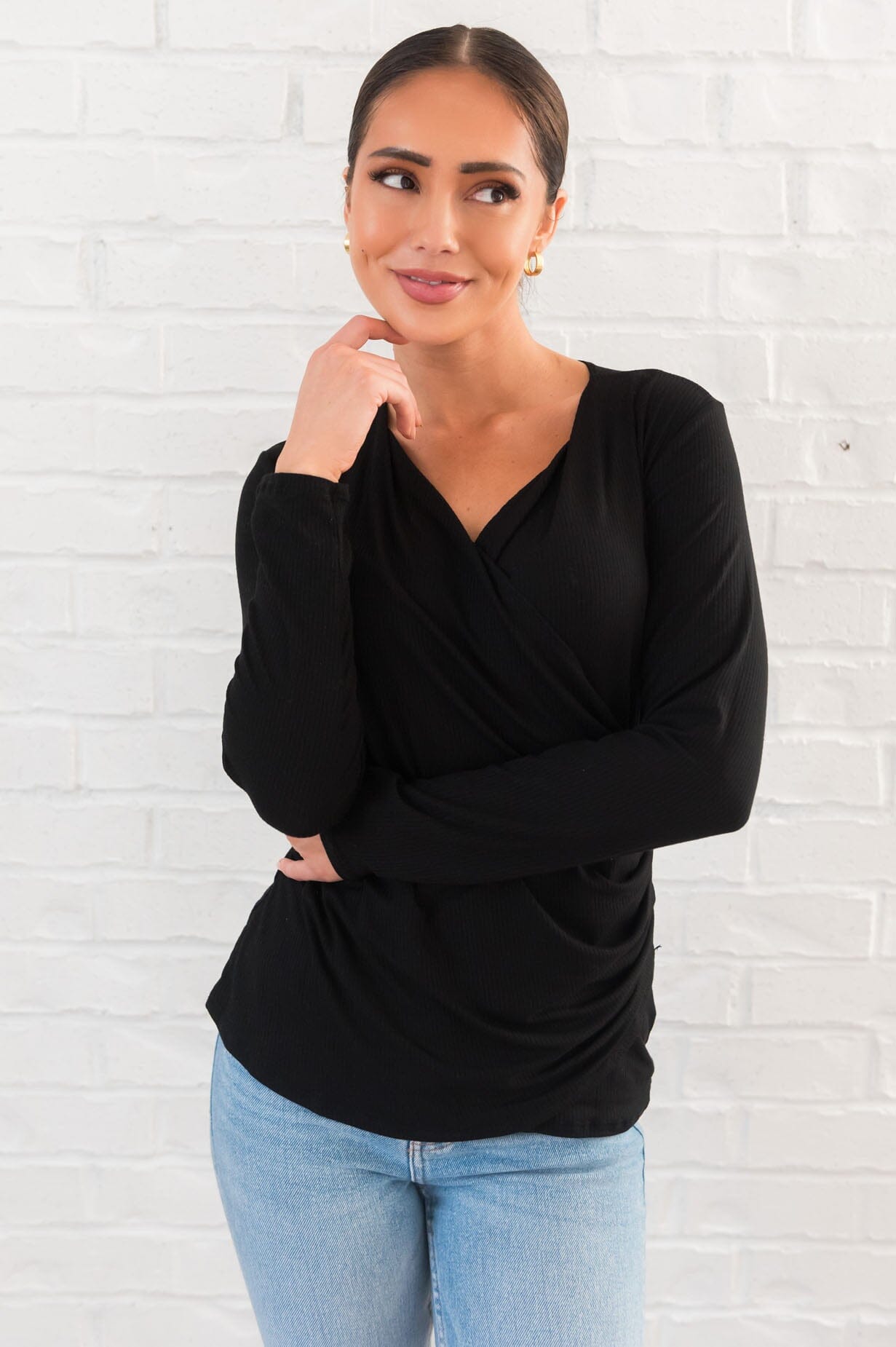 Double Crossed Modest Ribbed Top Tops vendor-unknown 
