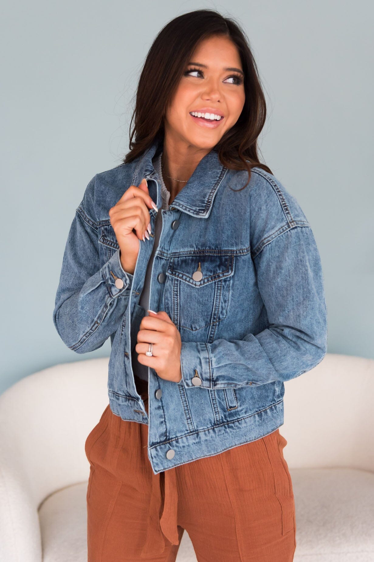 Never Saying Goodbye Modest Denim Jacket Modest Dresses vendor-unknown 