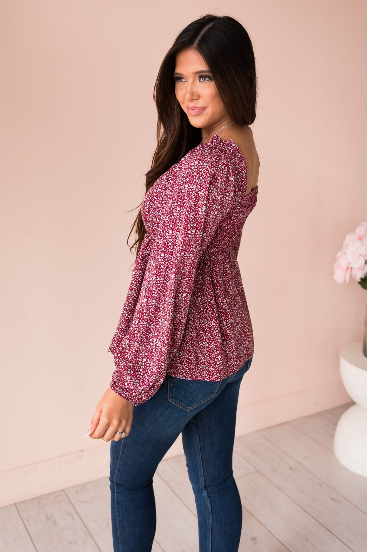 トップス heart button peplum tops The Jacquard Peplum Top – Hong Hoa