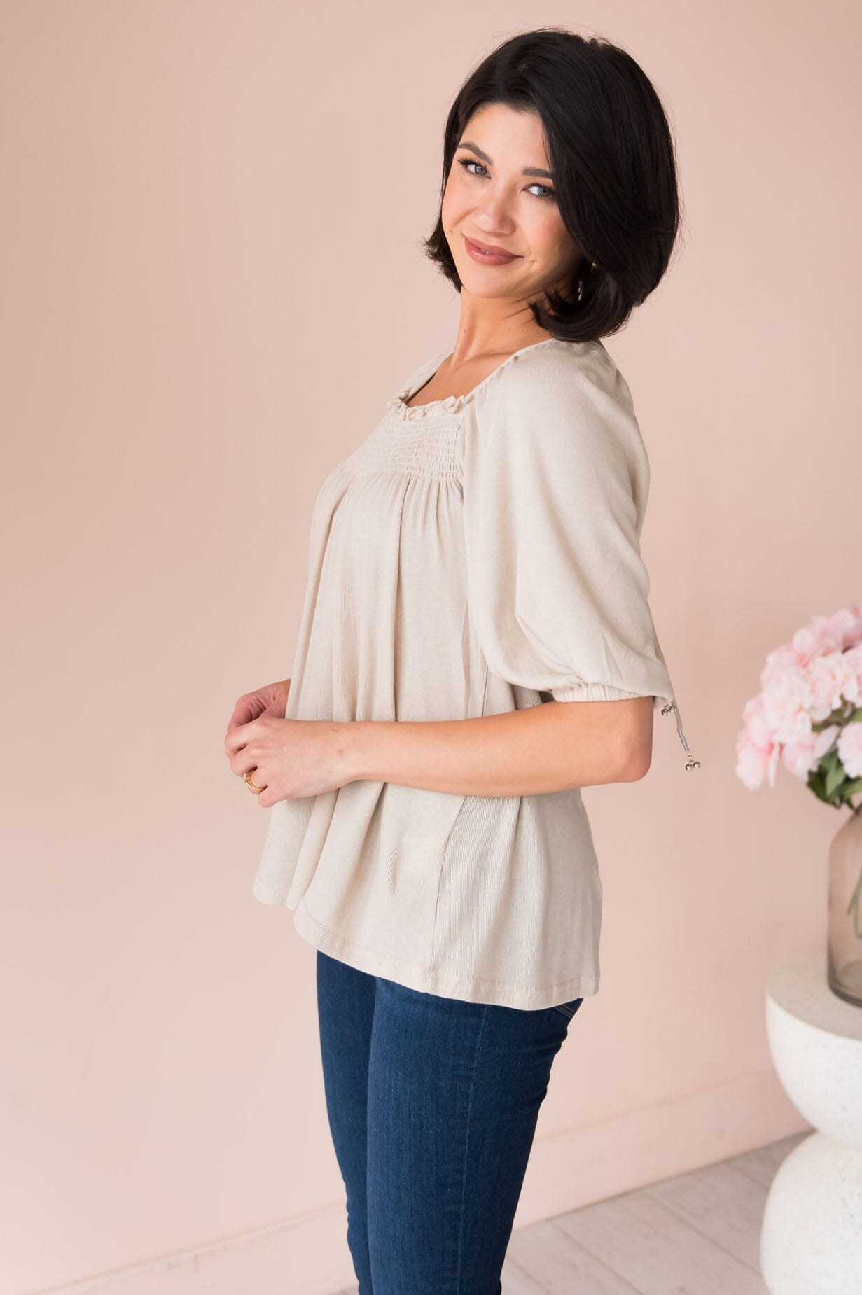 Humble Beginnings Modest Smocked Top Tops vendor-unknown 