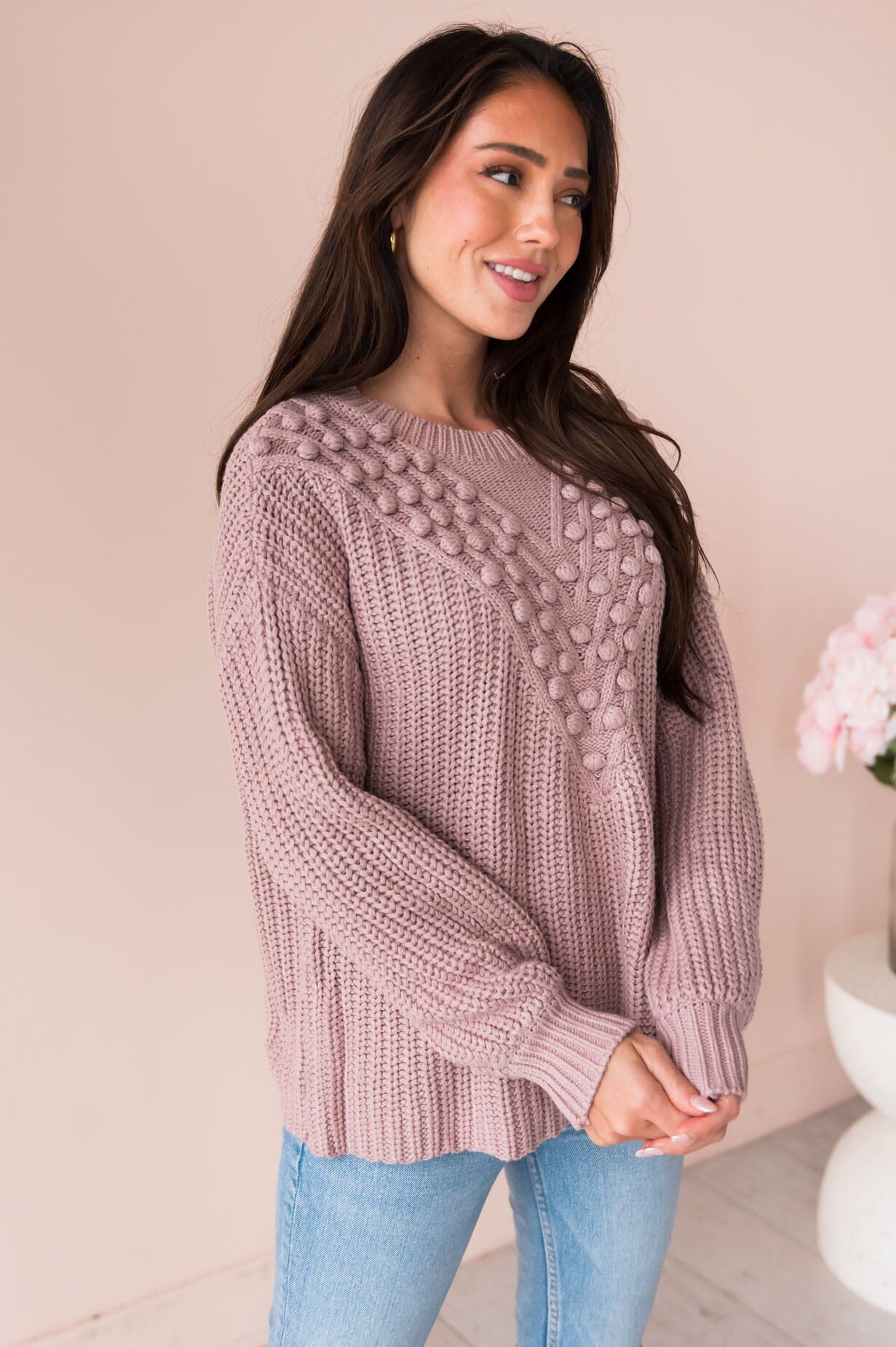 Never Let You Go Modest Pom Sweater Modest Dresses vendor-unknown 