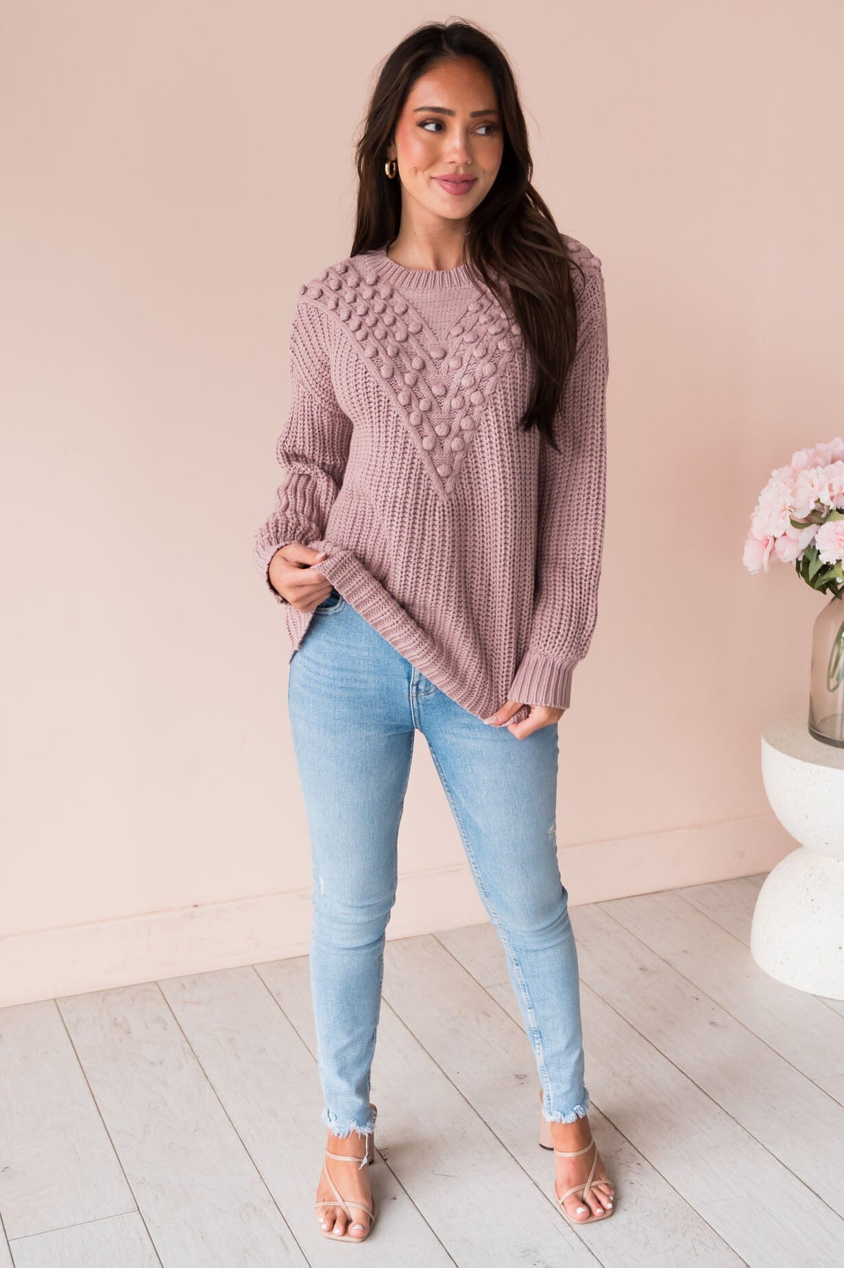 Never Let You Go Modest Pom Sweater Modest Dresses vendor-unknown 