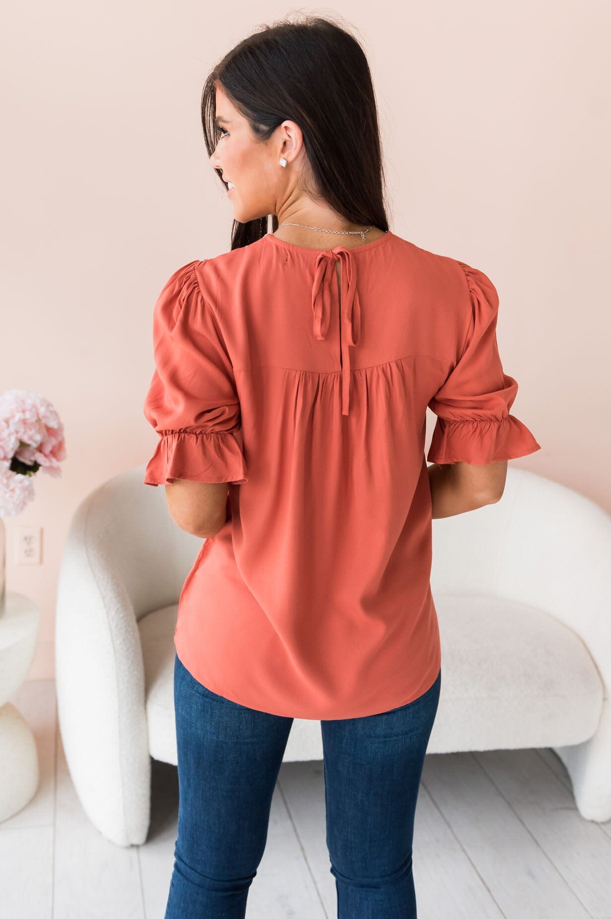 Drift Away Embroidered Modest Blouse Tops vendor-unknown 