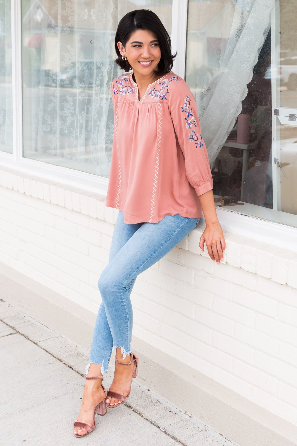 One Love Floral Embroidered Blouse Tops vendor-unknown 