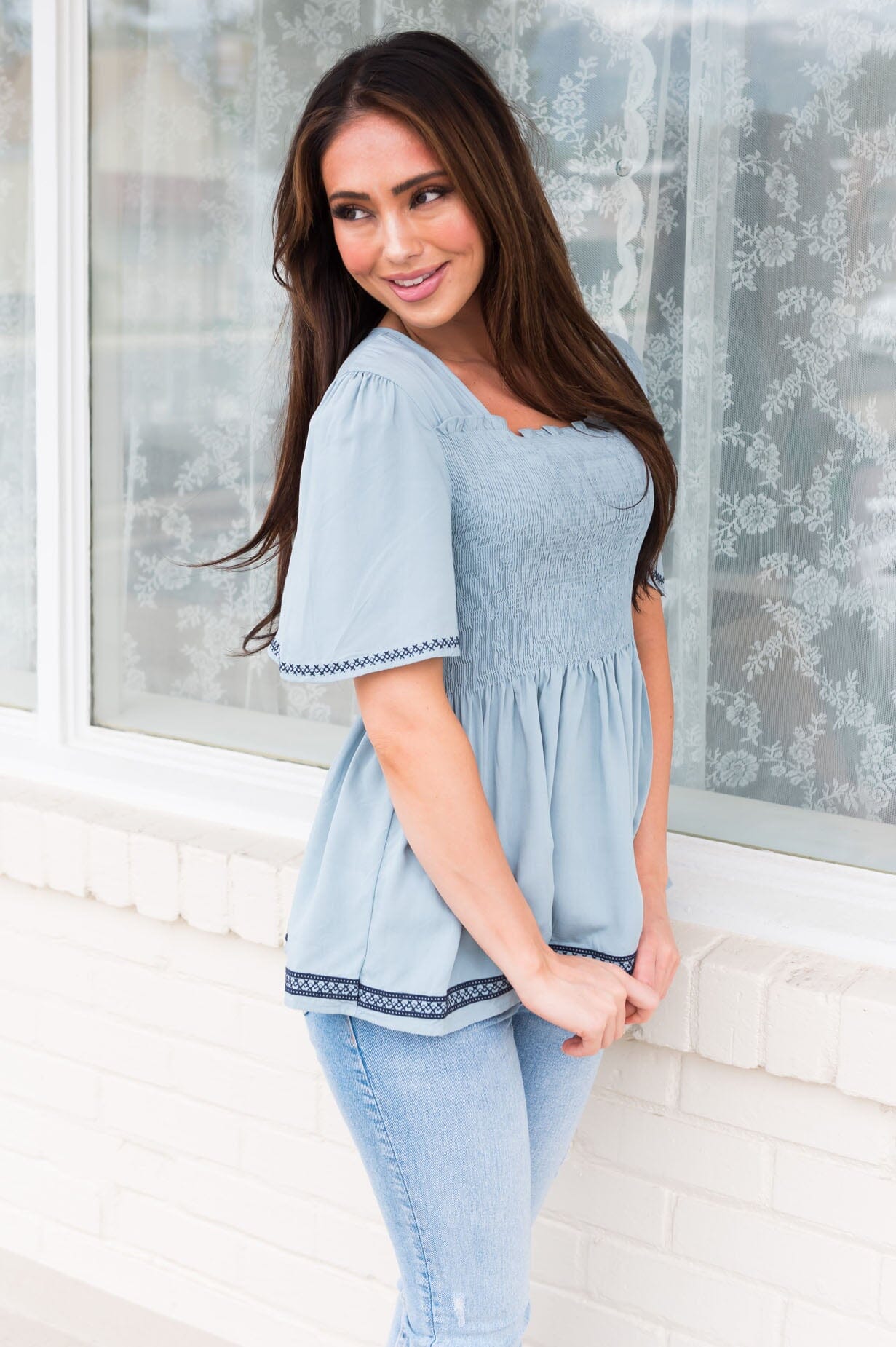 Abundant Cheer Modest Peplum Blouse Tops vendor-unknown 