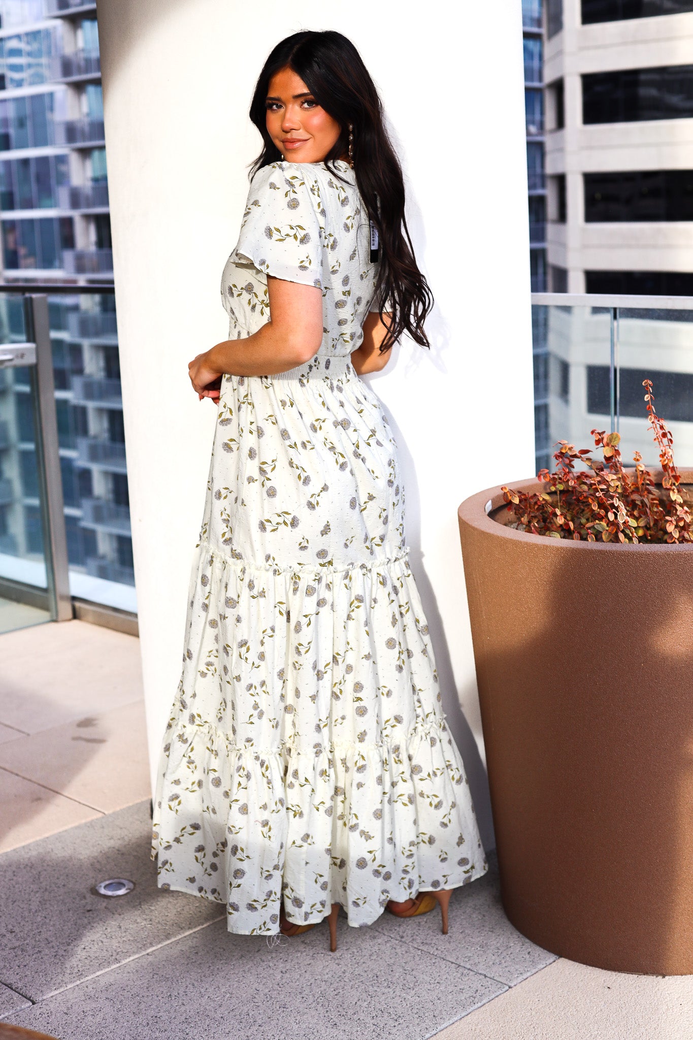 fitted lace wedding dress FARES Bow Elastic Waist Dress – Macaron main image 1