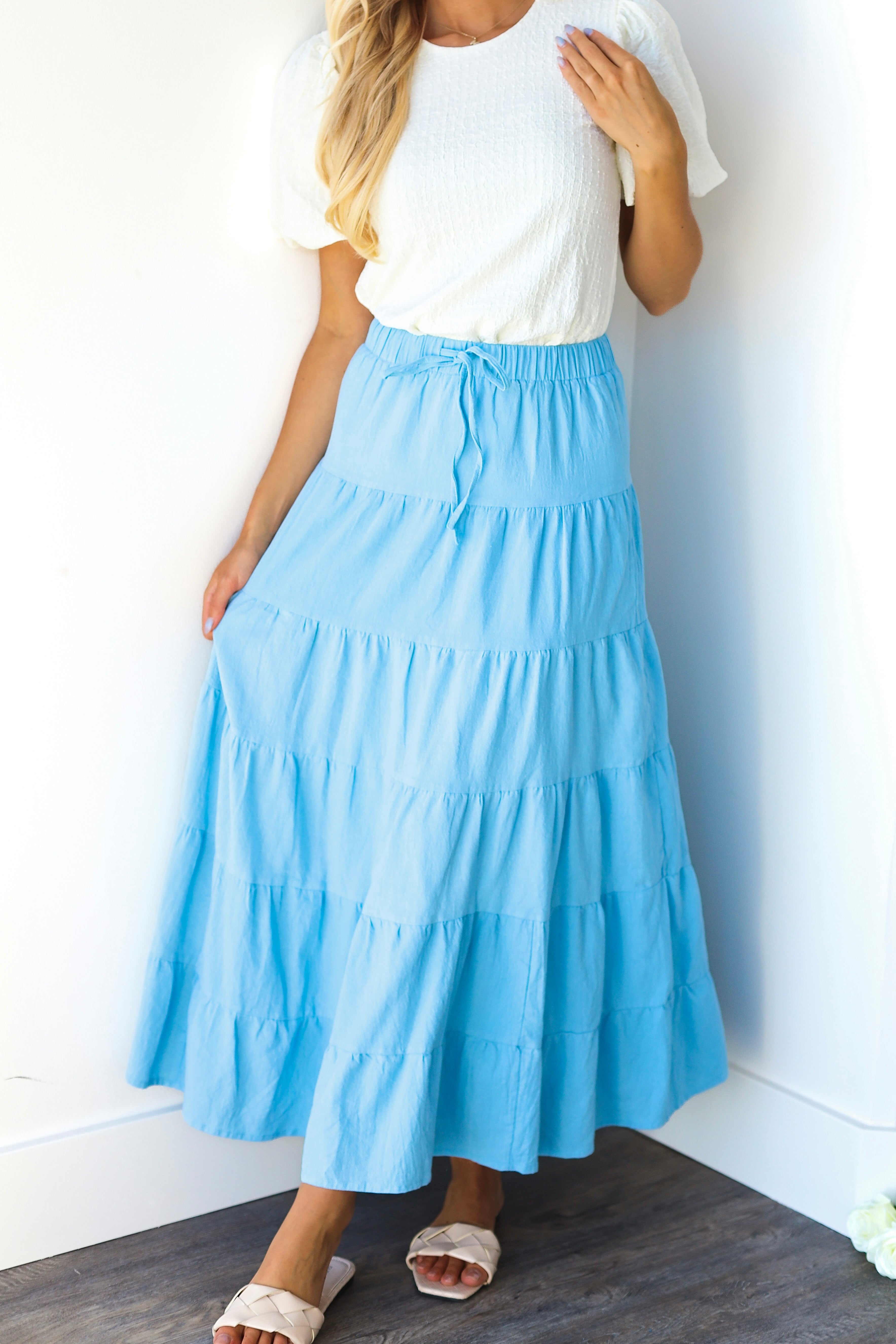 Drawstring Boho Maxi Skirt