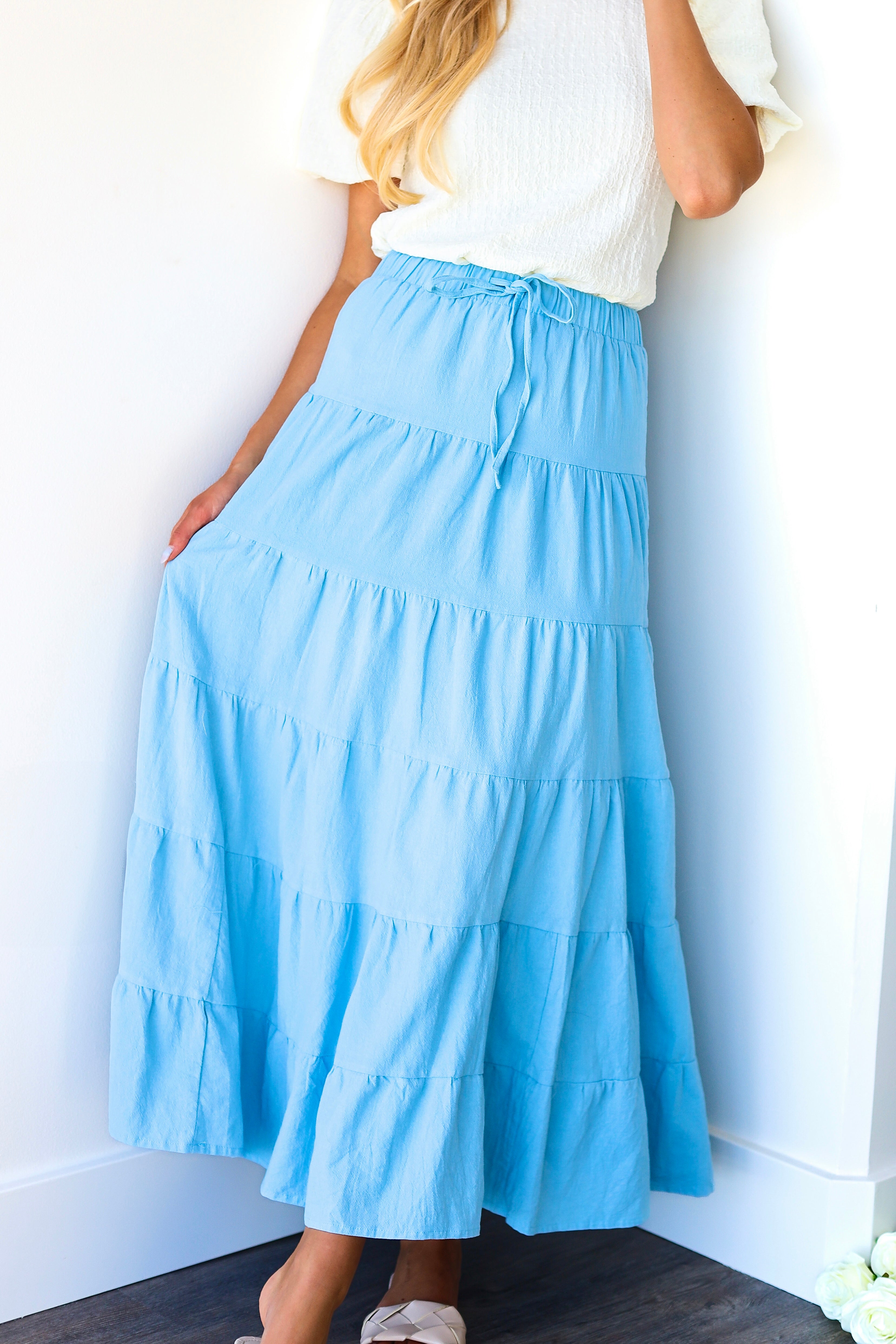 Drawstring Boho Maxi Skirt